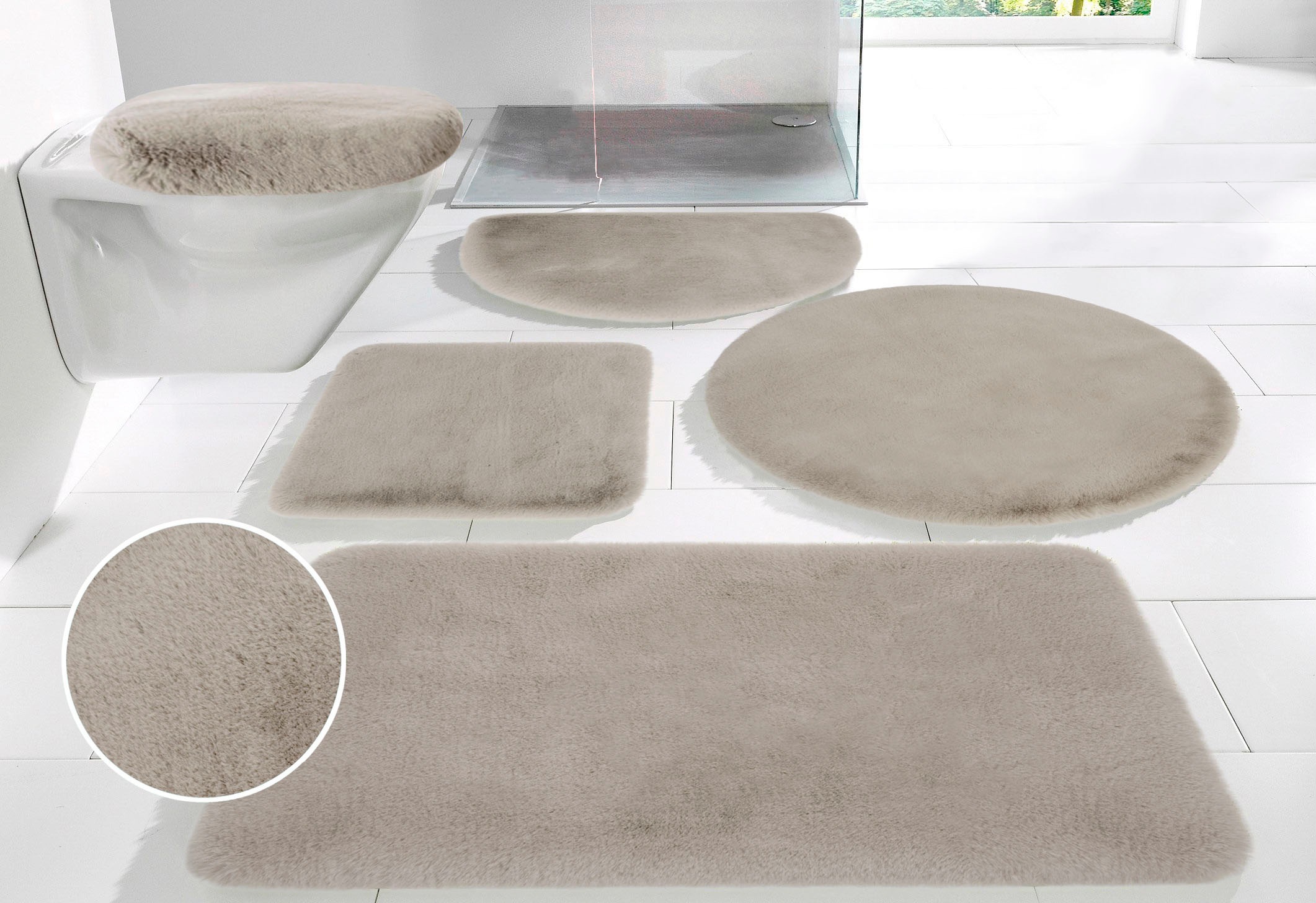 my home Badematte »Rabbit Badematten, Badvorleger, Badezimmer Teppich«, rutschhemmend beschichtet, strapazierfähig-fussbodenheizungsgeeignet-schnell trocknend, Kaninchenfell-Haptik, Badteppich, rechteckig, rund & als 3-tlg. Set