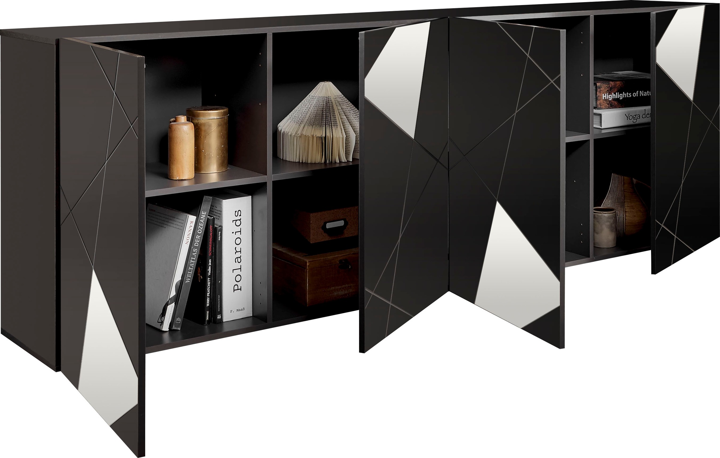 INOSIGN Sideboard »Vittoria, Breite 241 cm, 4 Türen«, Fronten mit Siebdruck und Spiegelfront
