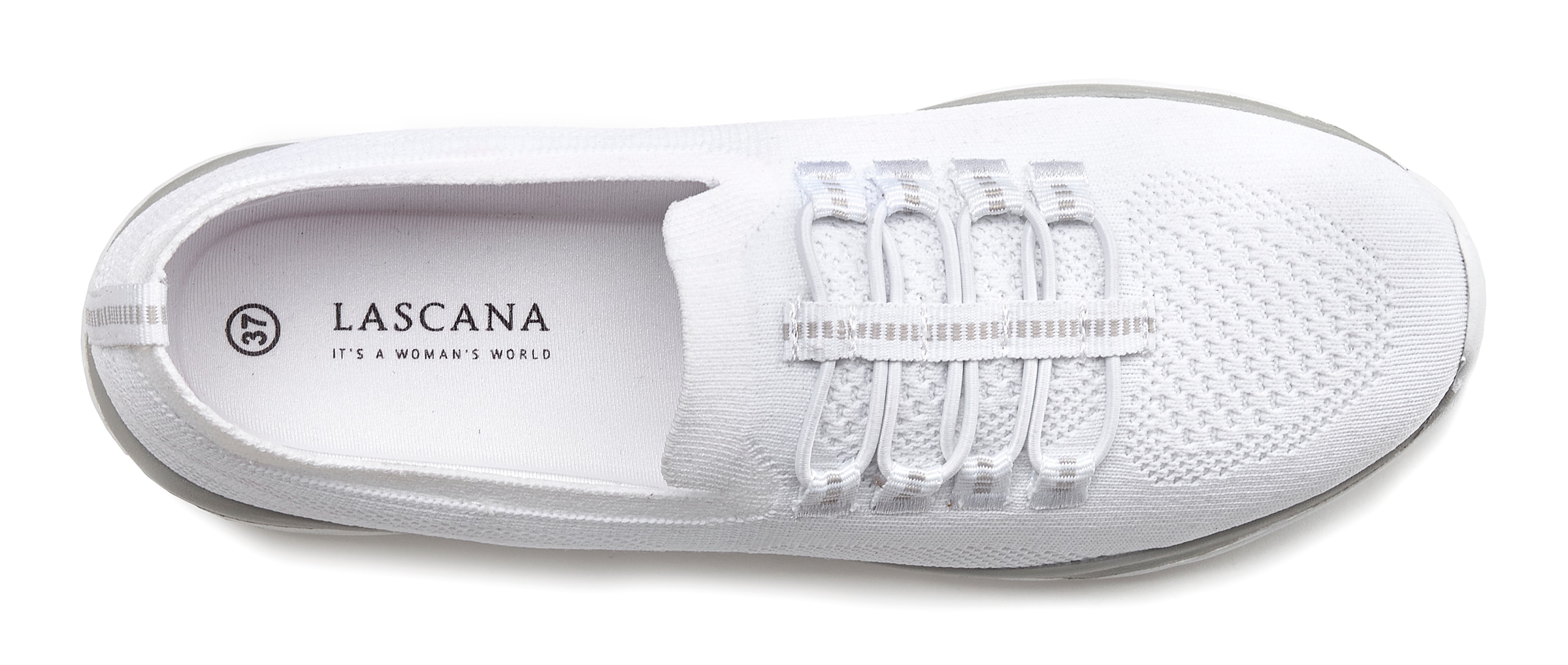 LASCANA Sneaker »Slipper, Halbschuh, leichtes Meshmaterial«, zum Reinschlüpfen mit elastischen Schnürbändern VEGAN