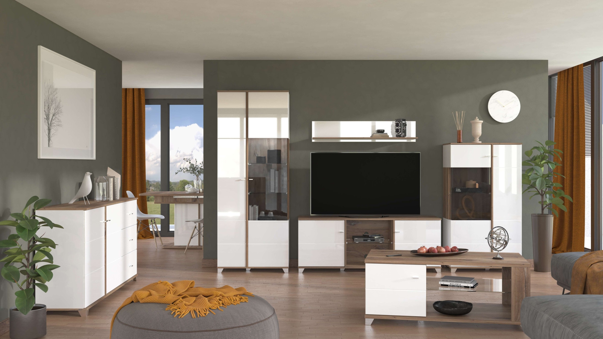 INOSIGN Vitrine »Burgundy Vitrinenschrank, Standvitrine, Showcase« Hochglanzfronten, Glastür, Komplettes Innenleben