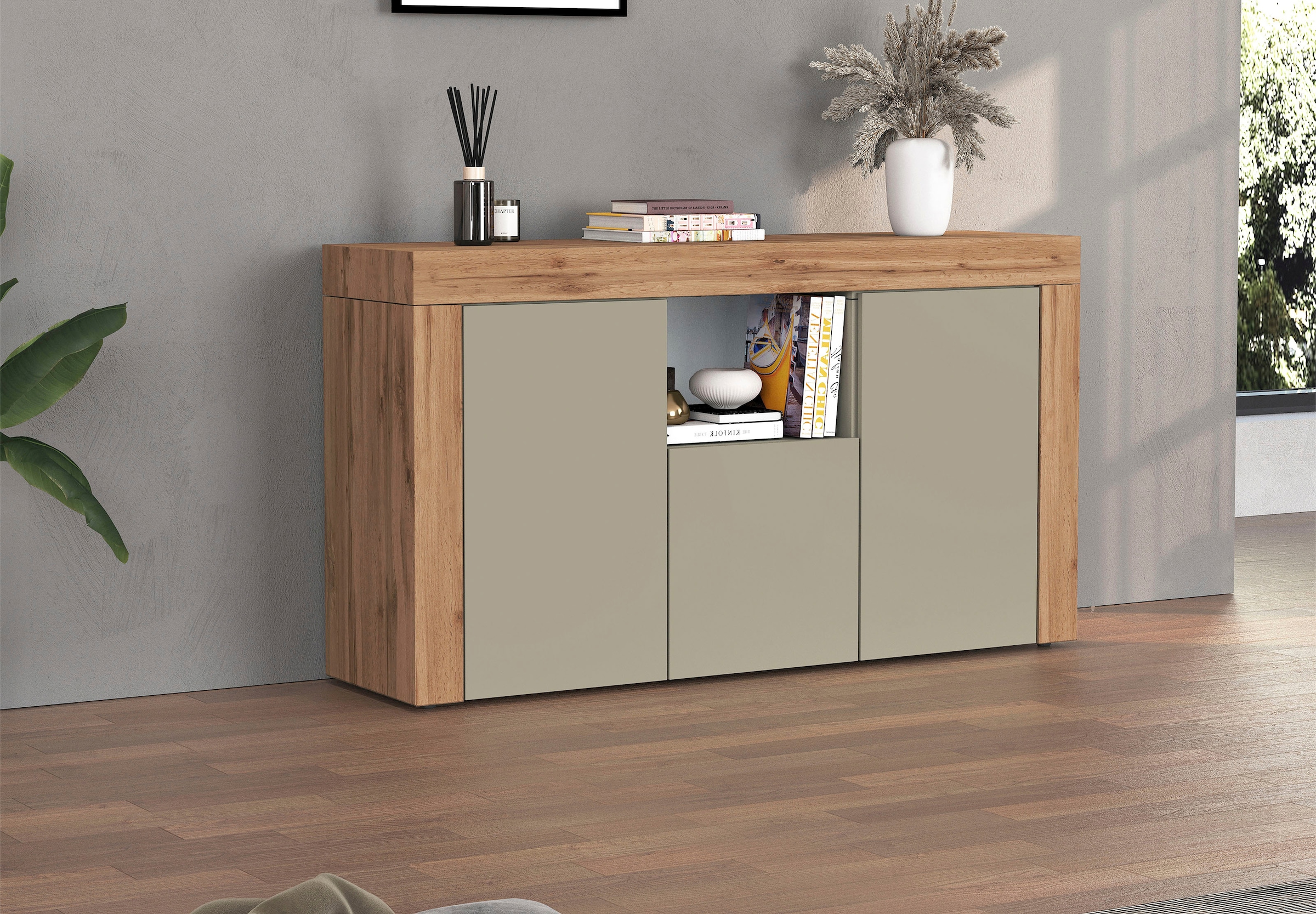 INOSIGN Sideboard »CHRONOS Breite 155 cm mit 3 Türen, 1 offenes und 6 geschlossene Fächer« 1 Stk. tlg. Sideboard,Kommode, Schrank, Grifflos mit Push to Open, Made in Italy