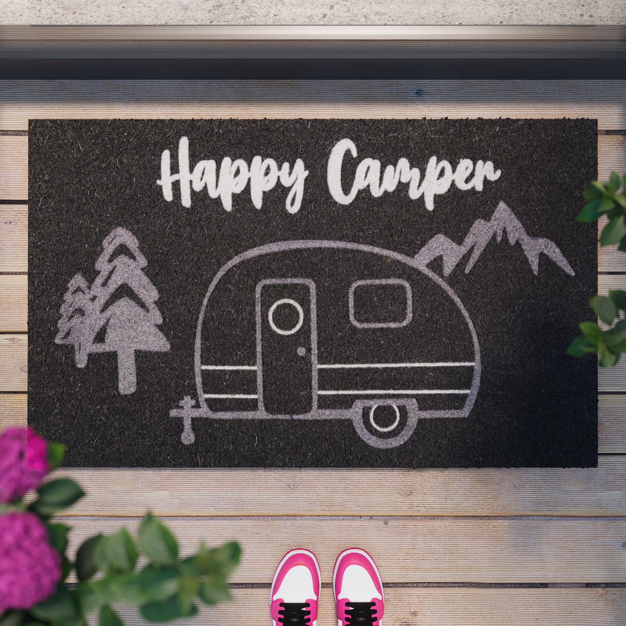 Wecon home Fussmatte »Happy Camper«, rechteckig, 18 mm Höhe, rutschfest, robust, innen, Aussenbereiche überdacht, schwer