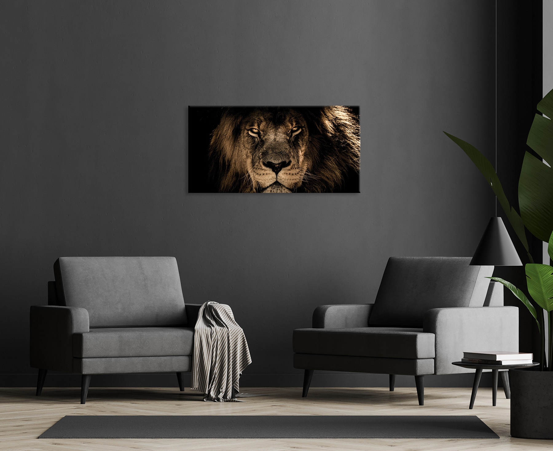 Bönninghoff Tableau sur toile »Wandbild LÖWE 50x100 cm – Leinwandbild Keilrahmen Deko modern« Lion 1 cuis tlg. tendu sur châssis