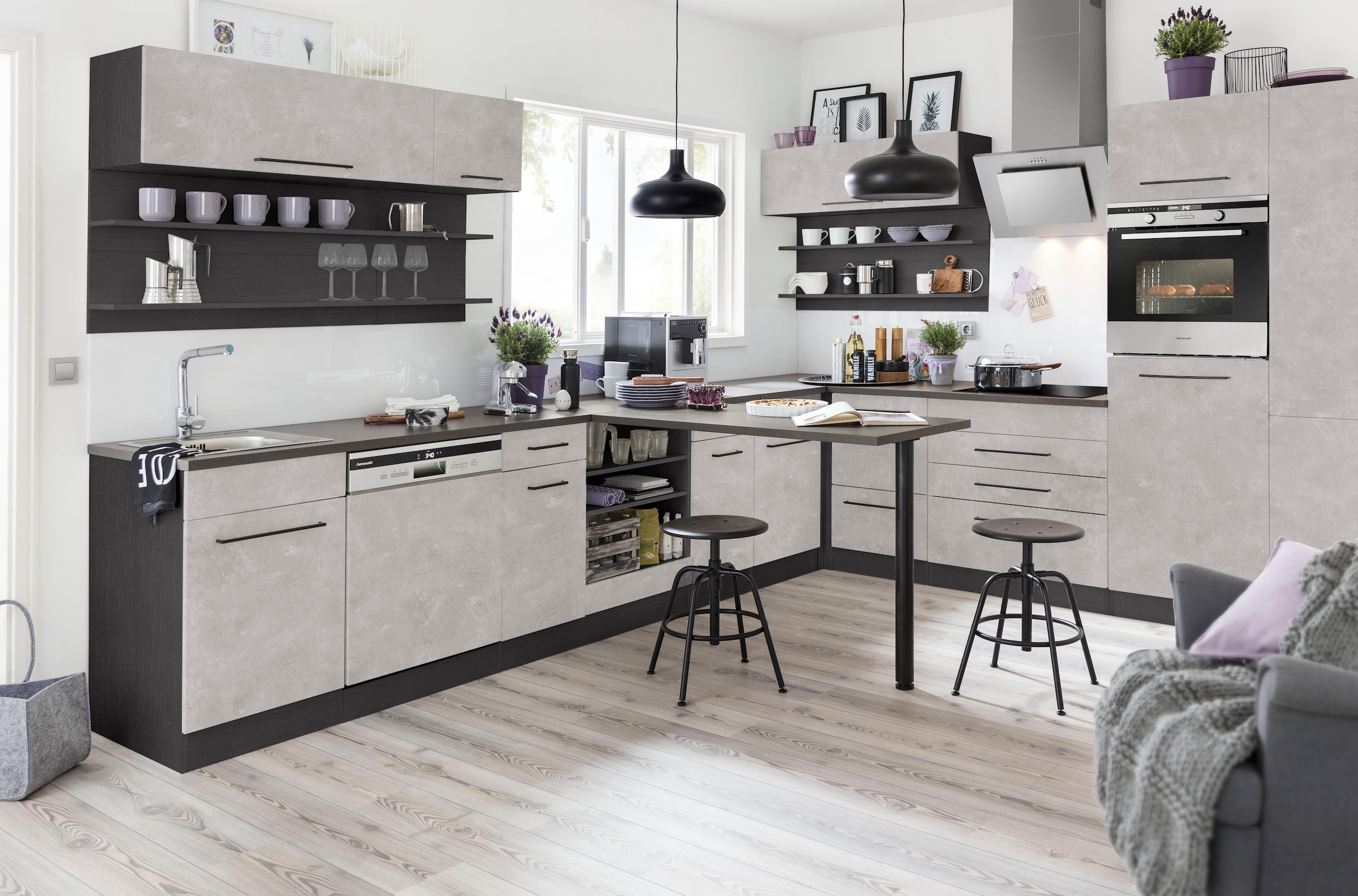 KOCHSTATION Unterschrank »KS-Tulsa« 50 cm breit, 1 Tür, 1 Schubkasten, schwarzer Metallgriff, MDF Front