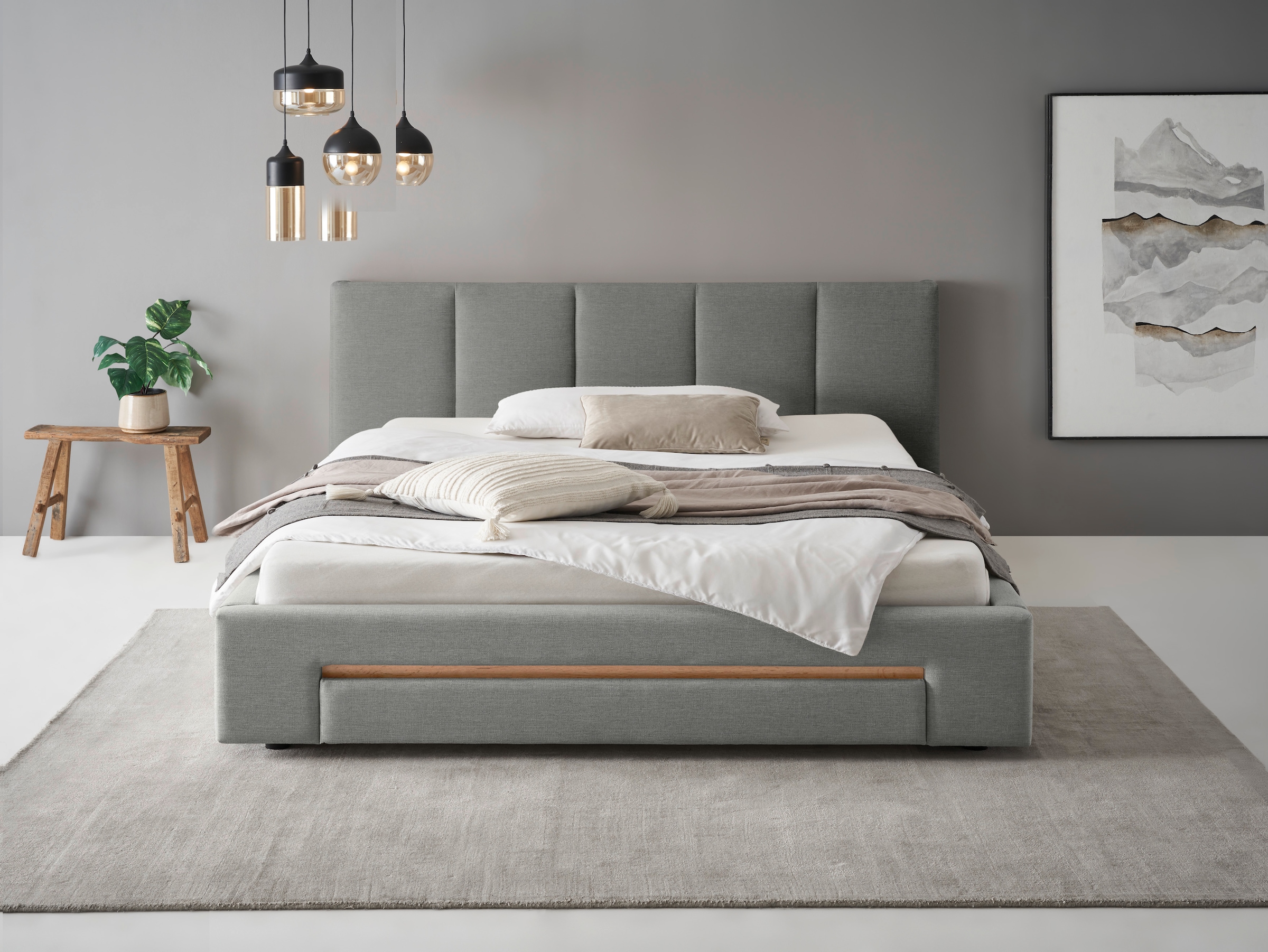 INOSIGN Polsterbett »CiTY/GiRON, Bettgestell mit Bettkasten, gepolstertes Stauraumbett«, mit Hundebett oder Stauraumschublade, Bezug Cord-oder Leinenoptik