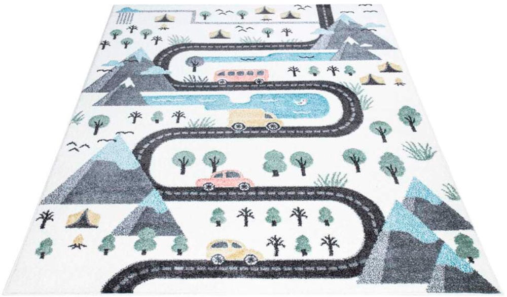 Carpet City Tapis pour enfants »ANIME904« Rectangulaire 11 mm Höhe Kinderzimmer Teppich Modern mit Mond, Blumen, Wolken, Creme, Multi