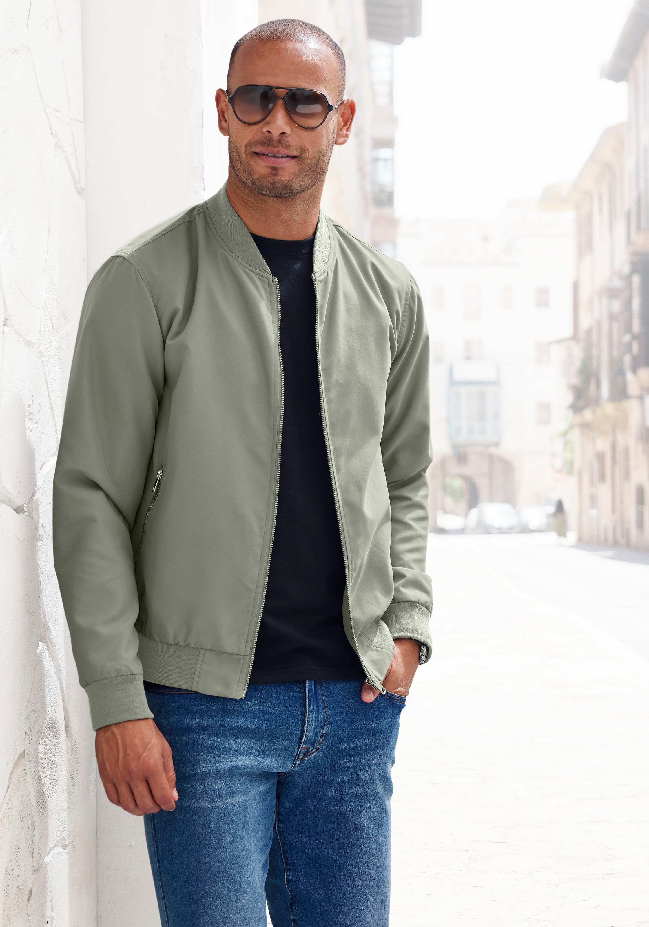 Image of John Devin Bomberjacke "/ Blouson mit Rippkragen, bis Grösse 5XL", Pilotenjacke / Übergangsjacke mit Innentasche, regular fit