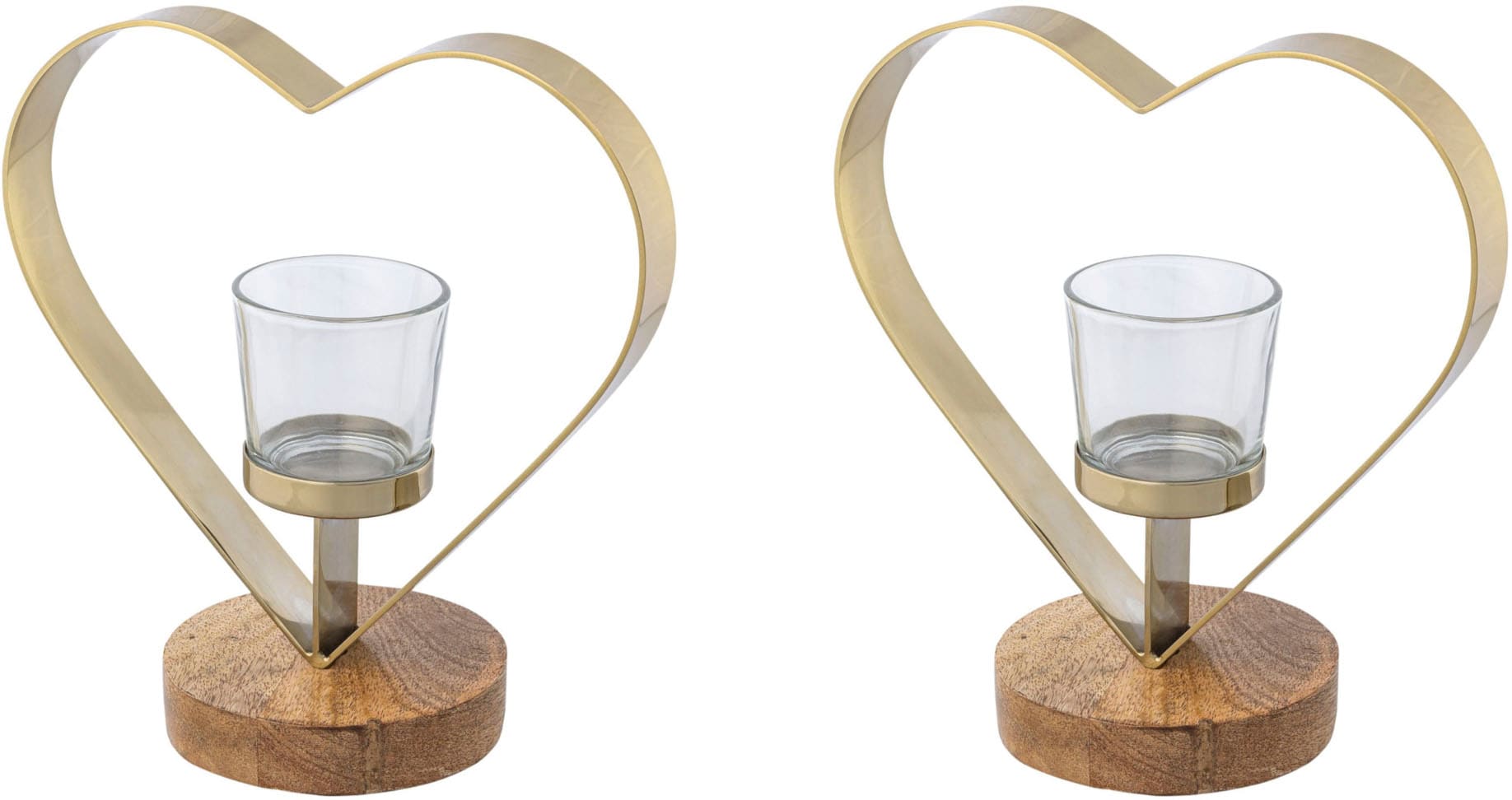 und St.), Creativ Teelichthalter 2 kaufen Edelstahl »Kerzenhalter Holz, Glas aus home Herz«, (Set,