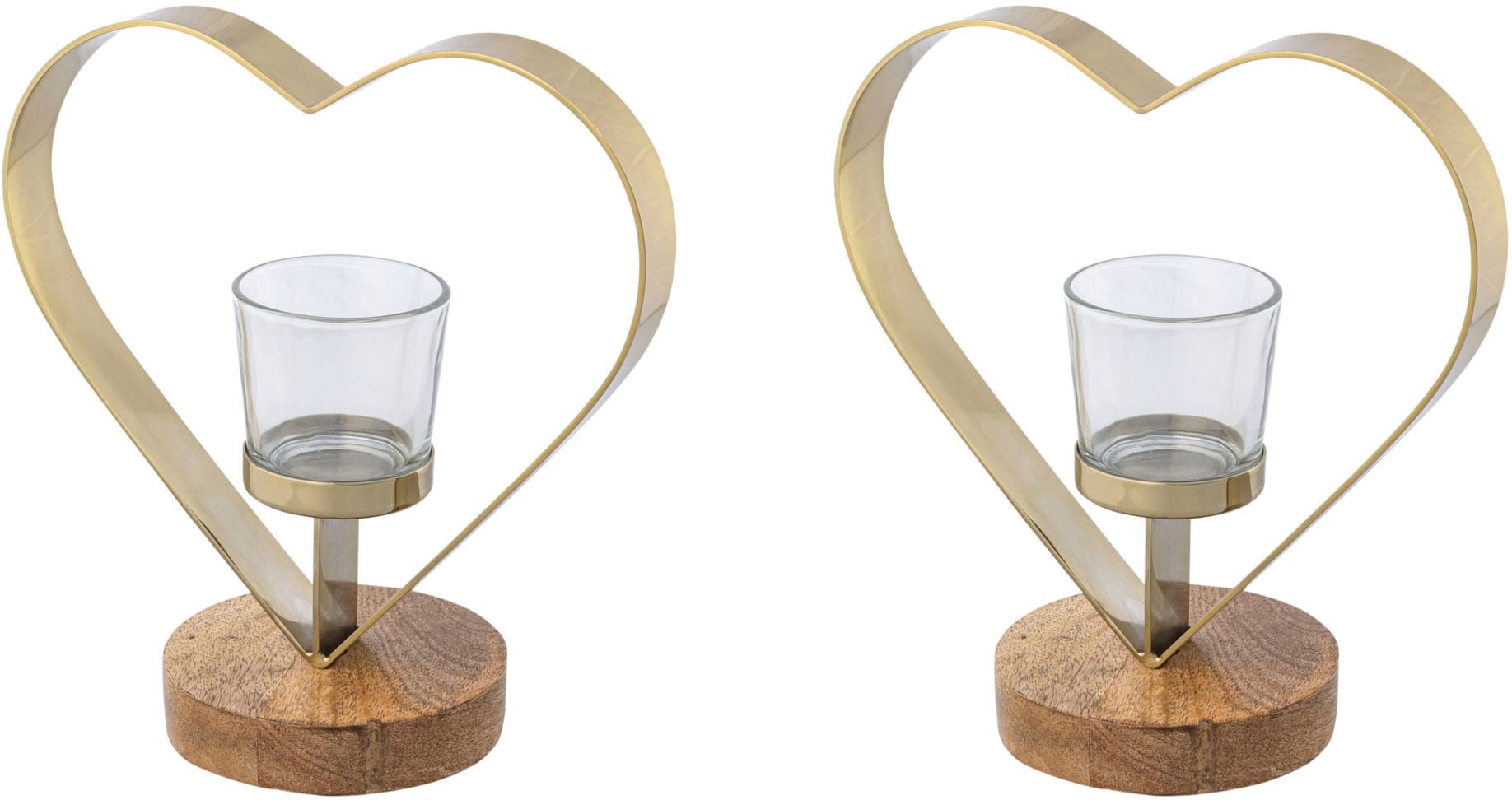 Image of Creativ home Teelichthalter "Kerzenhalter Herz" aus Holz, Edelstahl und Glas