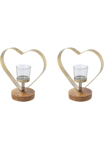Teelichthalter »Kerzenhalter Herz«, (Set, 2 St.), aus Holz, Edelstahl und Glas