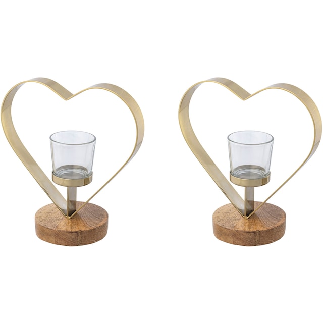 Creativ home Teelichthalter »Kerzenhalter Herz«, (Set, 2 St.), aus Holz,  Edelstahl und Glas kaufen