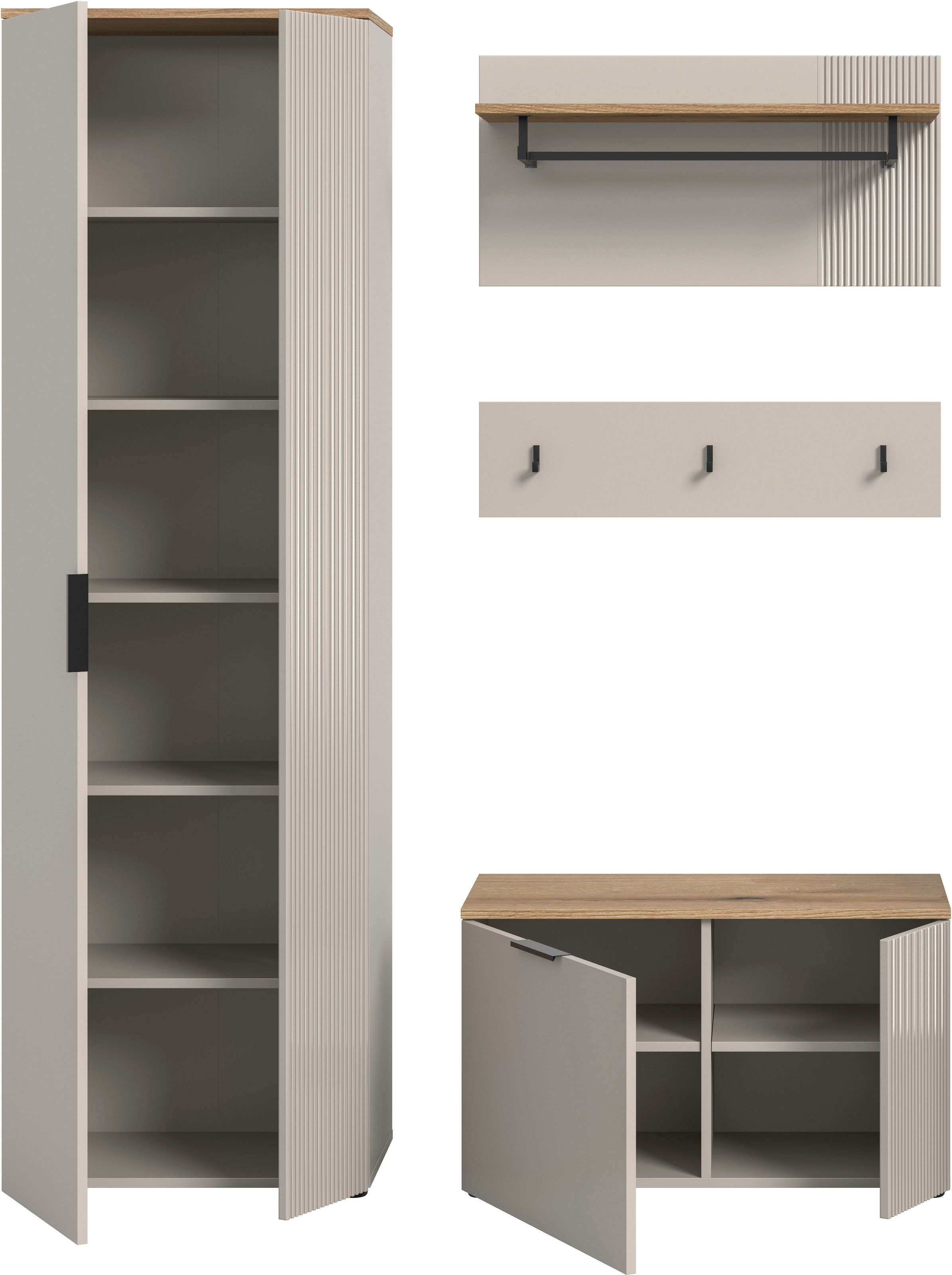 INOSIGN Ensemble de vestiaires »EDIL, Breite 155 cm, 4-teilig, Front mit hochwertiger Längstfräsung« Set, best. aus: Hochschrank, Sitzbank, Paneel & Hakenleiste, 3 cuis tlg.