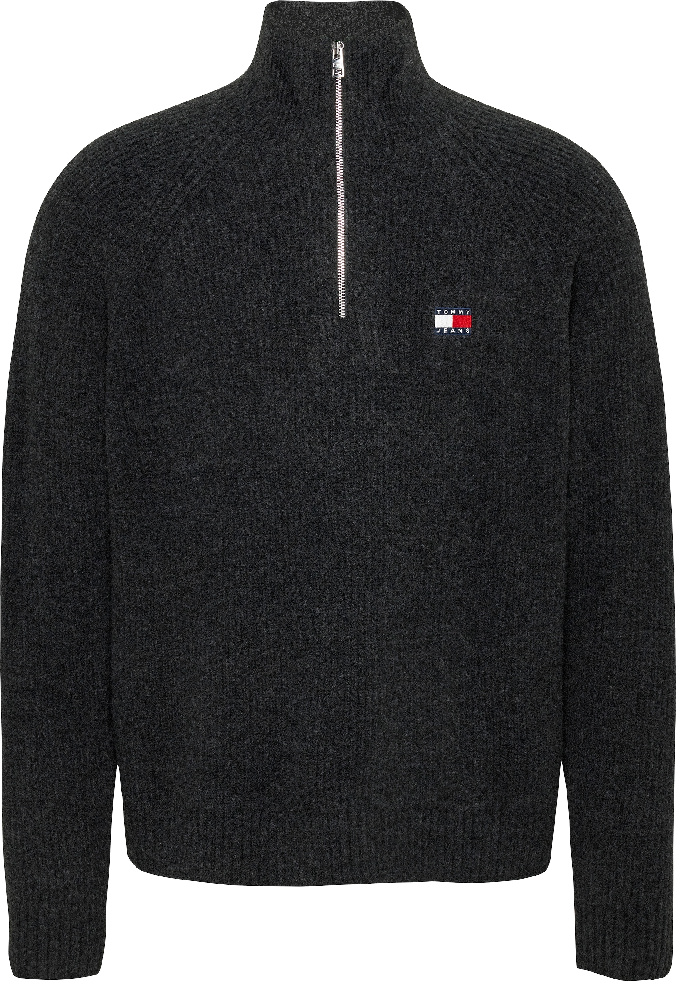 Strickpullover »TJM REG 1/4 ZIP RAGLAN BADGE«, Reissverschluss bis Brusthöhe, mit...