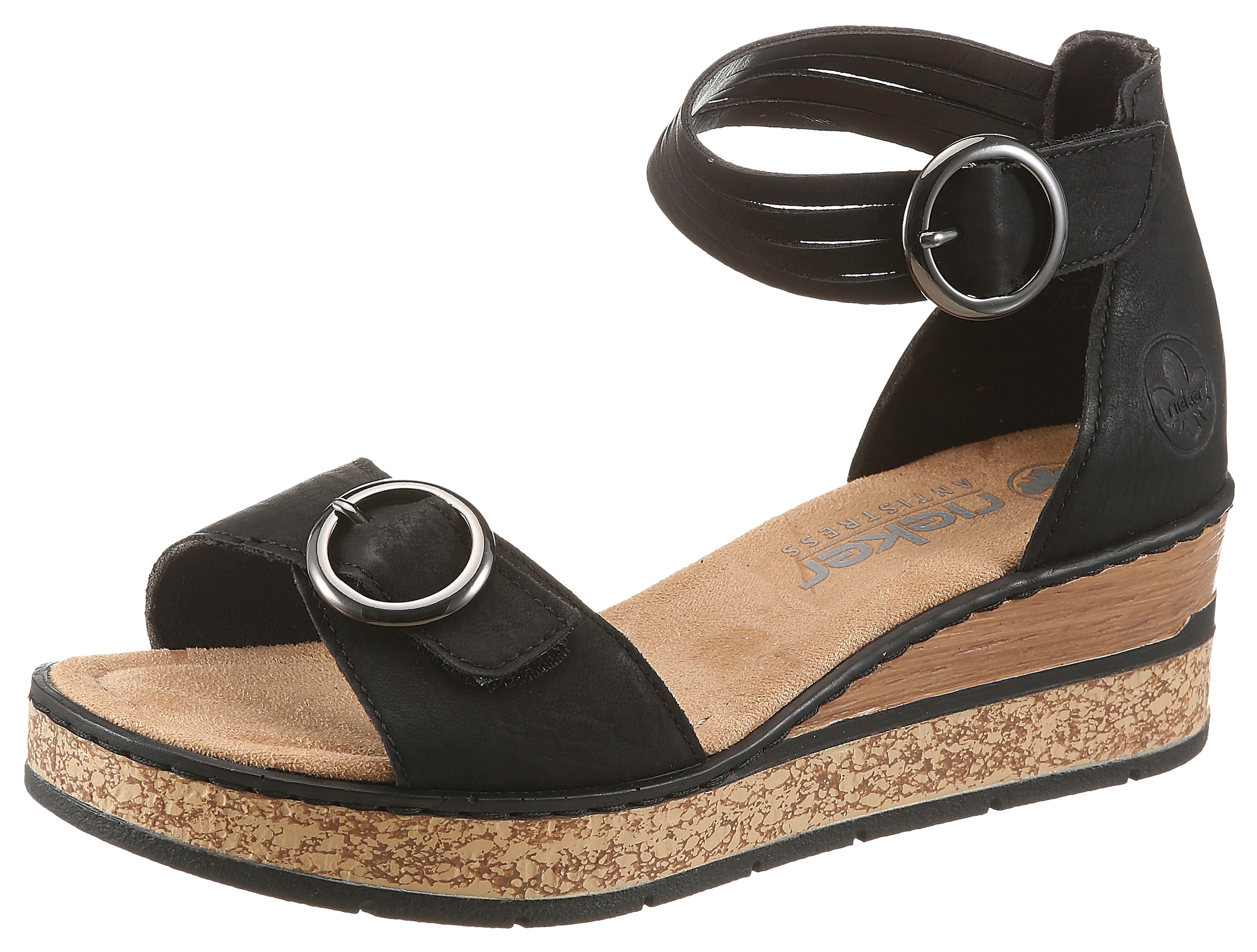 Image of Rieker Keilsandalette Sommerschuh, Urlaubsschuh, Sandale mit trendy Fesselriemchen