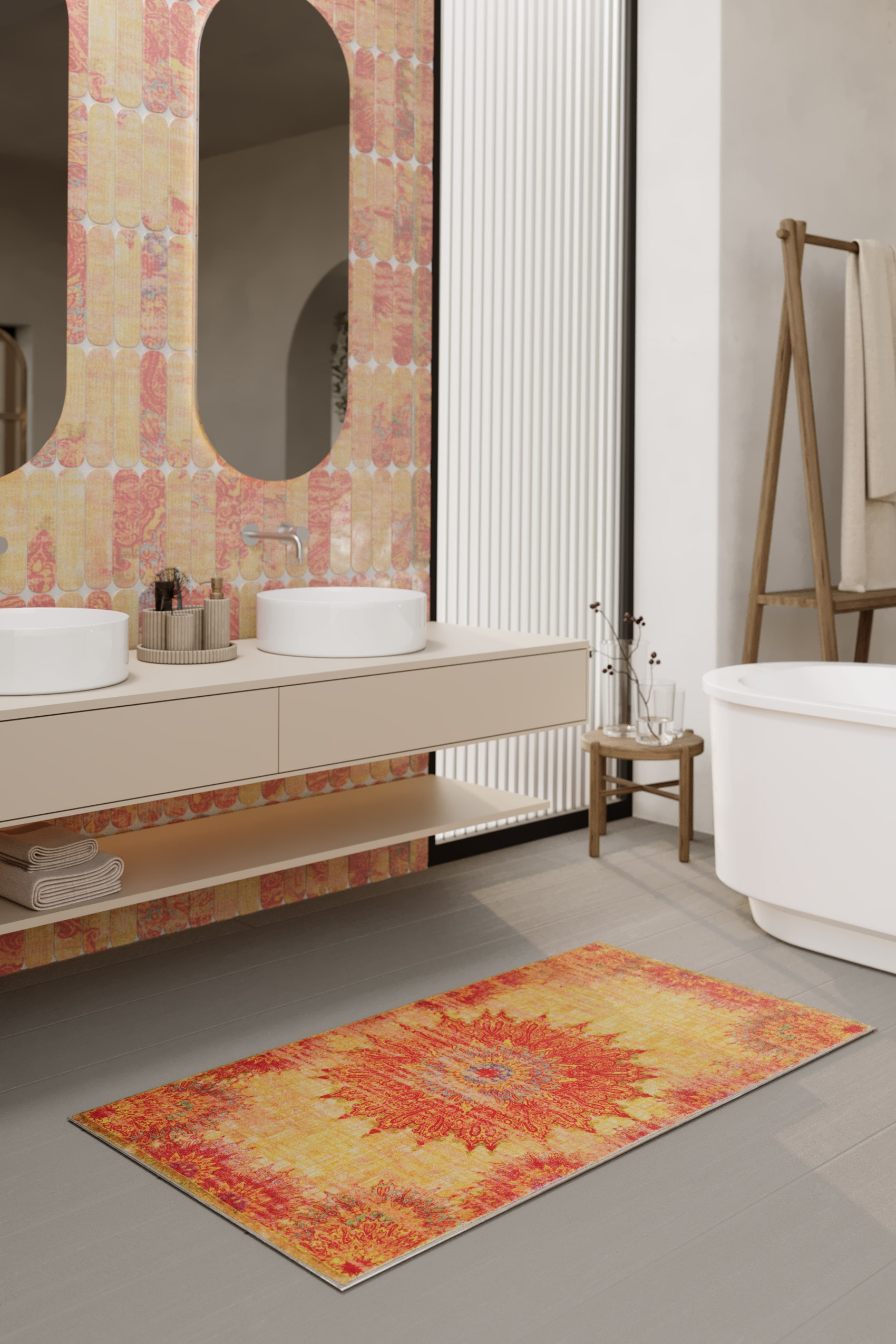 Wecon home Badematte »Healing« Höhe 0,5 mm fussbodenheizungsgeeignet Vintage, waschbar, rutschfest, schnell trocknend, robust, Badteppich