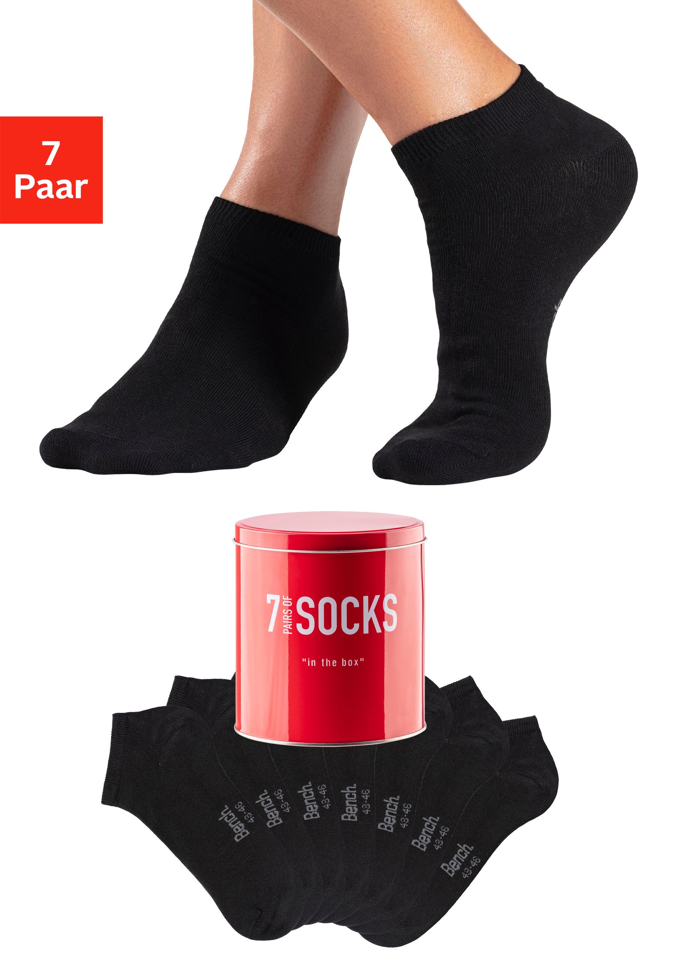 Image of Bench. Sneakersocken Dose, 7 Paar tlg. verpackt in der Dose