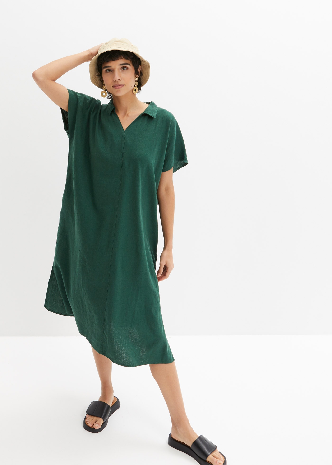 Image of bonprix Tunikakleid "Kaftan-Kleid aus leichtem Leinen-Viskose-Mix" für den Alltag, aus Leinen-Viskose-Mix, weite Kaftan-Form