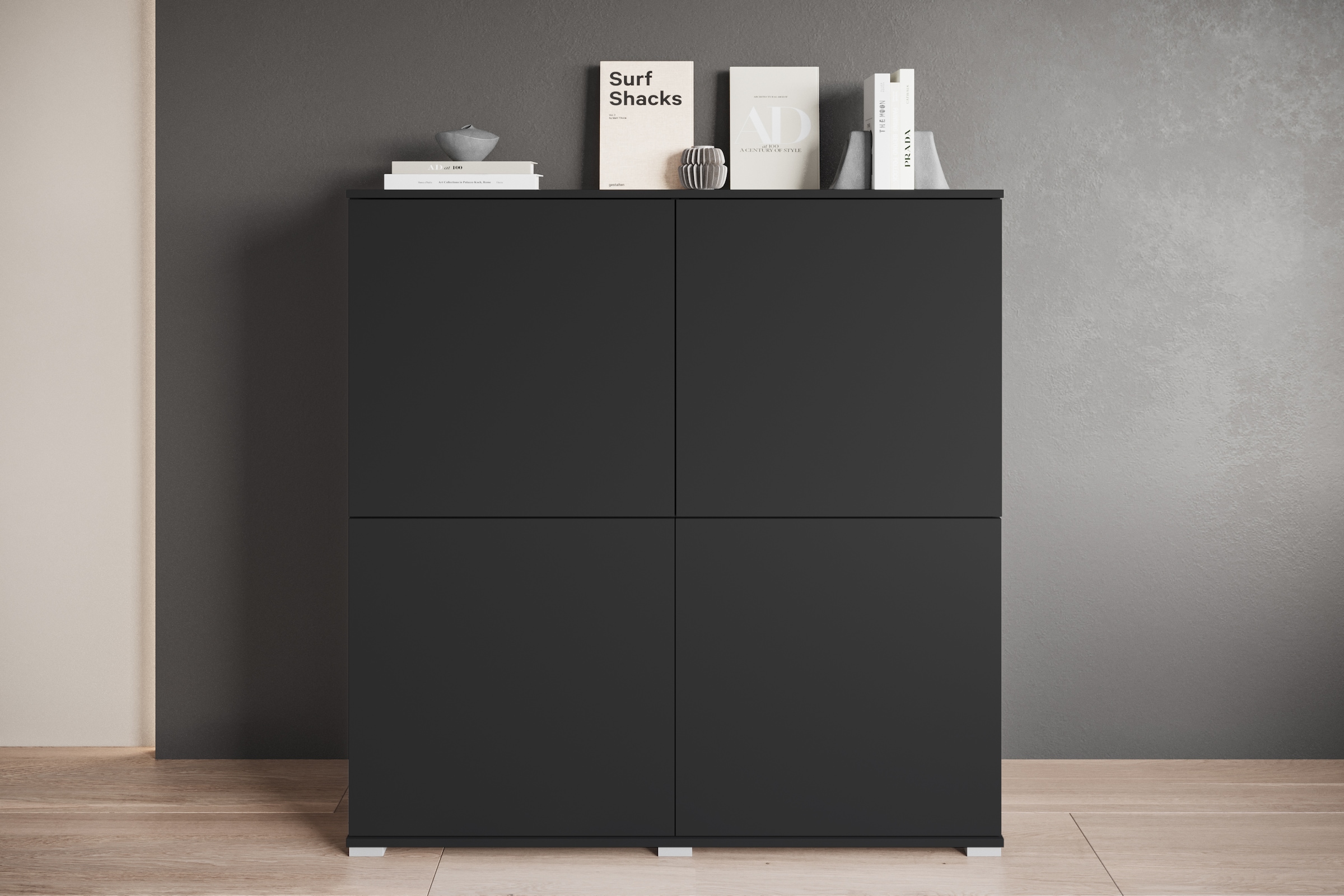 GOODproduct Buffet haut »Kenia, moderne grifflose Hochkommode mit 4 Türen, Breite 120 cm« 1 cuis tlg. façades push-to-open, étagères réglables en hauteur