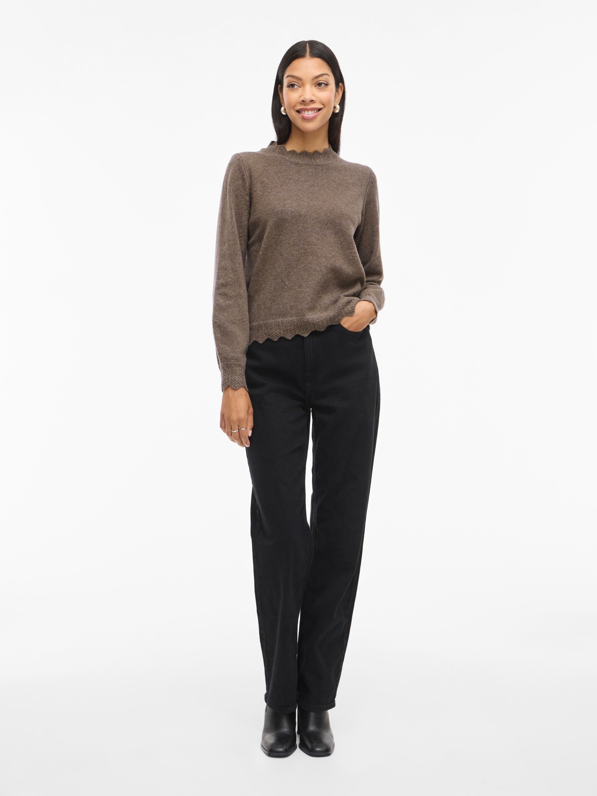 Vila Pull en tricot »VINIKOLINA O-NECK L/S KNIT TOP - NOOS« mélange de matériaux, coupe régulière