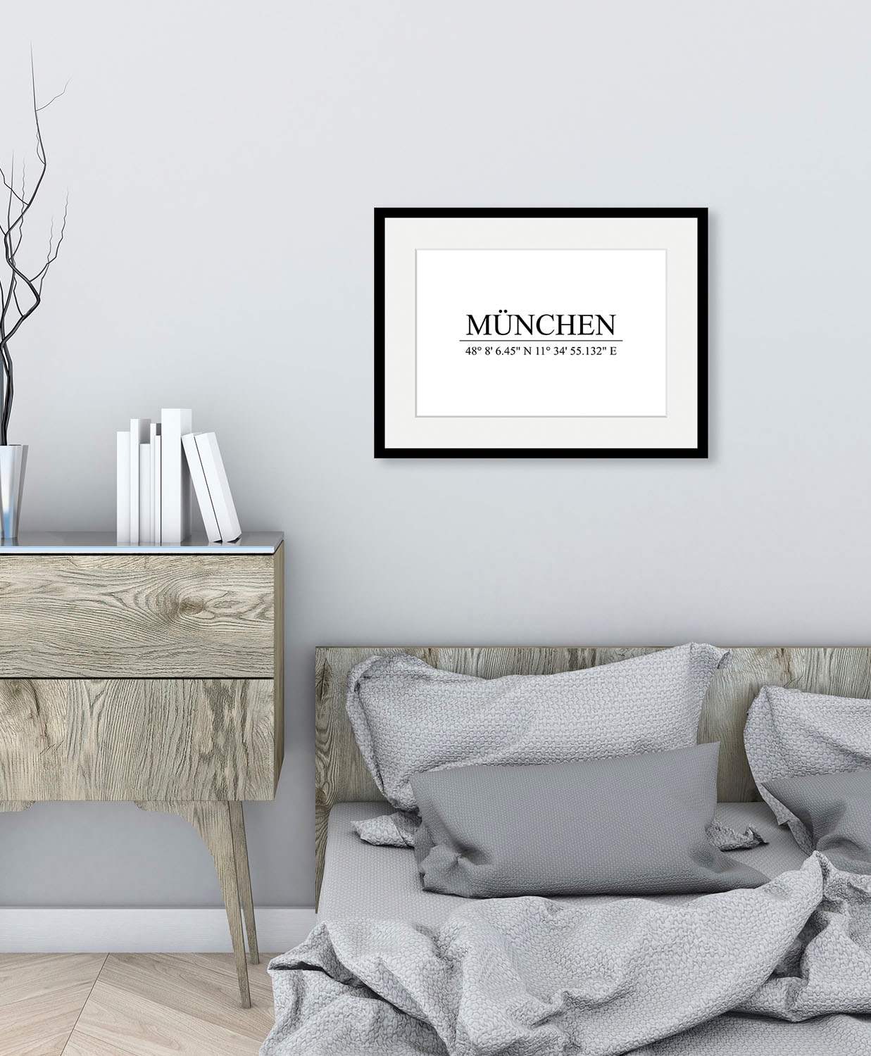 Image of queence Bild "MÜNCHEN" Deutschland Gebäude München Schwarz-Weiss Stadt Städte 1 Stk. tlg. HD Premium Poster-Druck inkl. Holzrahmen
