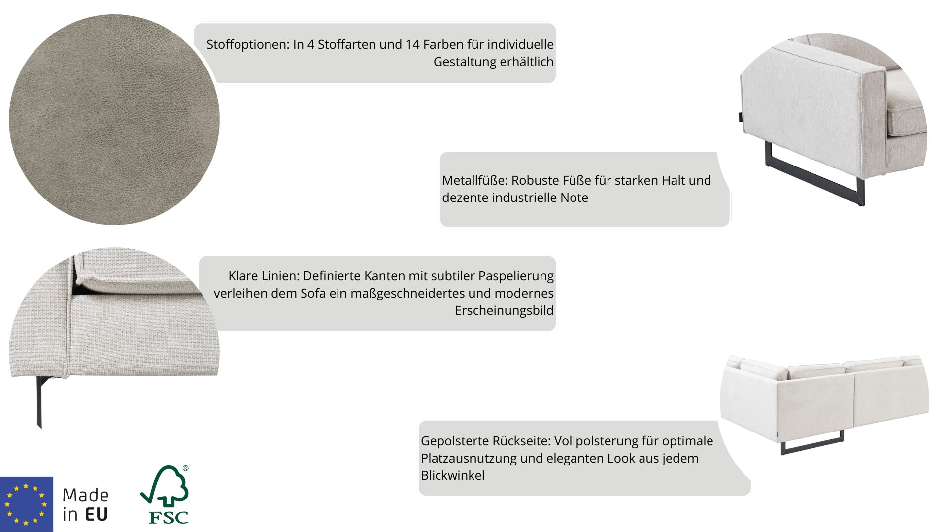 Places of Style 3-Sitzer »Maxi-Ausführung Pinto, 236 cm, Cord, Chenille, Lederoptik«, mit Keder, schwarze Metallfüsse, Wellenunterfederung