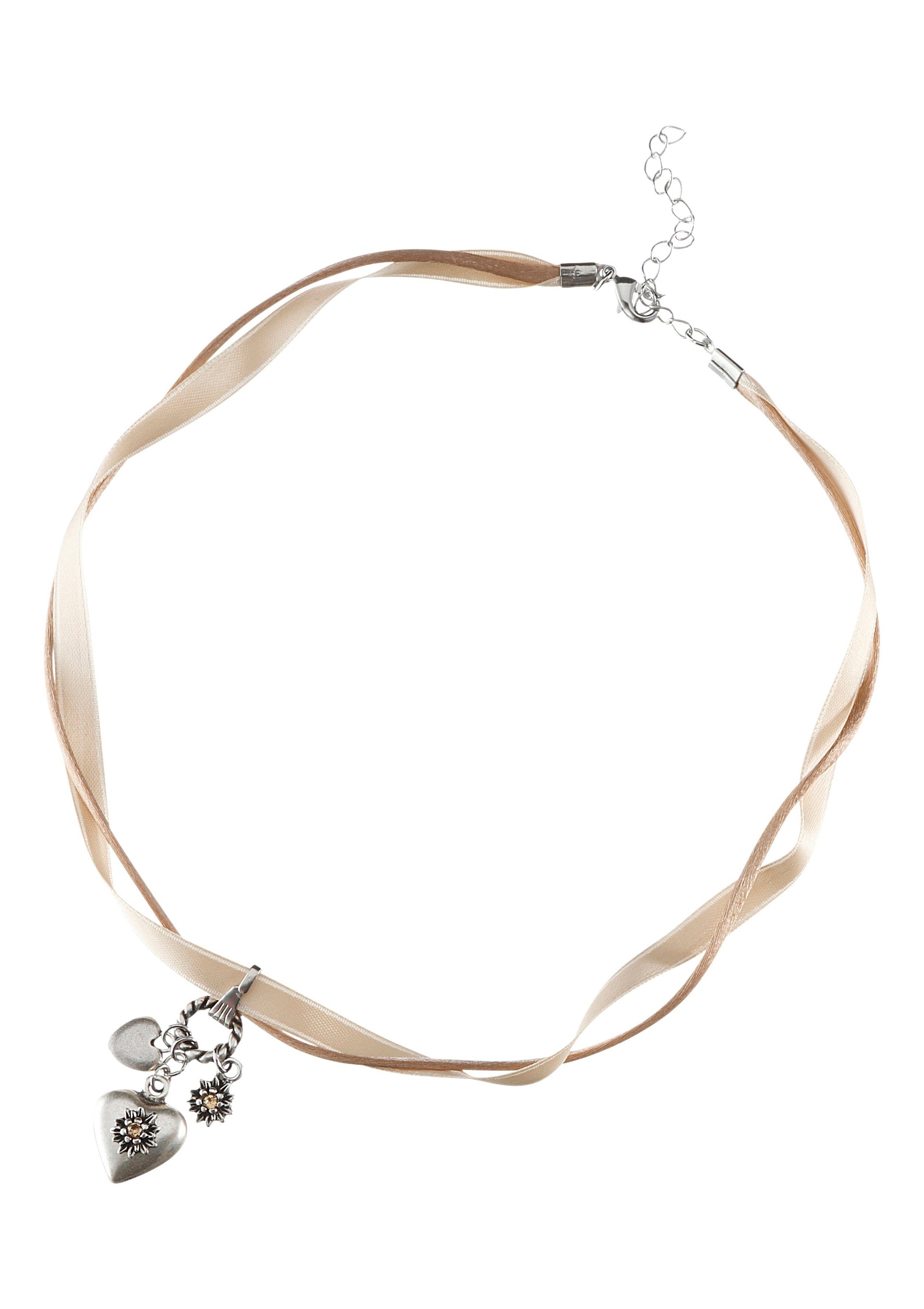 Trachtenhalskette Damen mit Herz- und Blumenanhänger