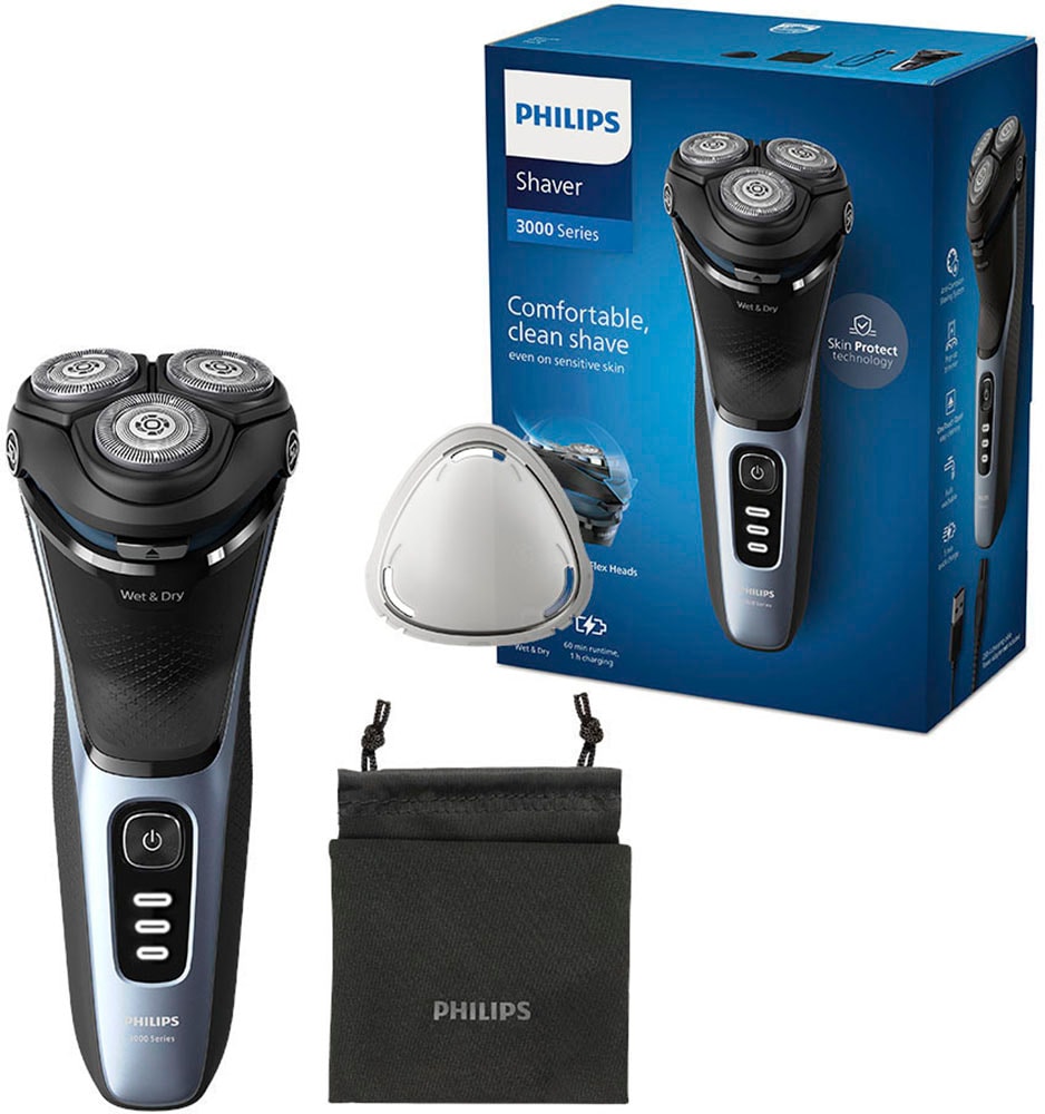 Image of Philips Elektrorasierer "Shaver Series 3000 S3243/12" 1 Stk. Aufsätze ausklappbarer Präzisionstrimmer 5-dimensional bewegl. Flex-Scherköpfe, Schutzkappe und Tasche
