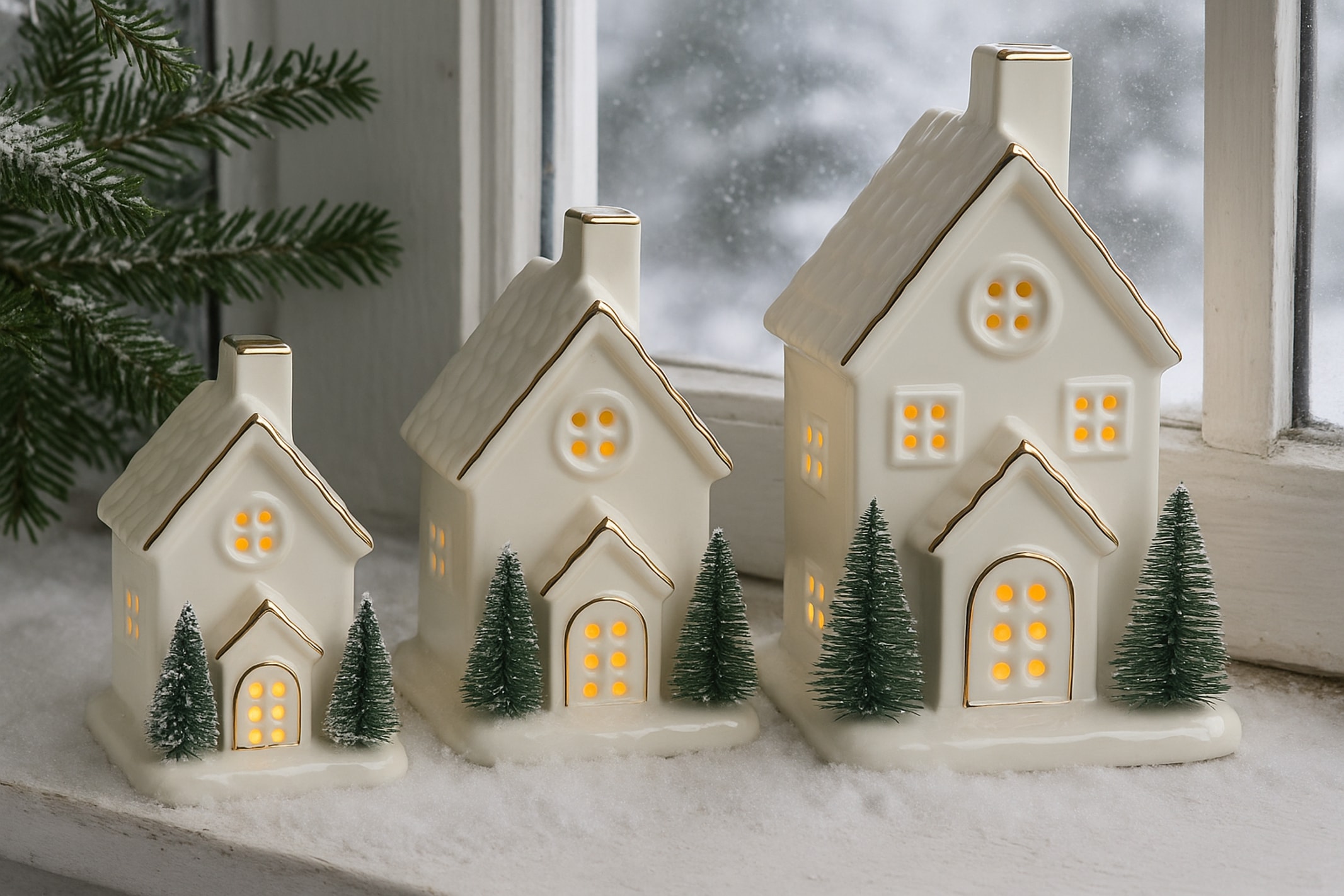 I.GE.A. Figurine décorative LED »LED-Haus« Dekoobjekt LED batteriebetrieben Weiss Gold Weihnachtsdeko