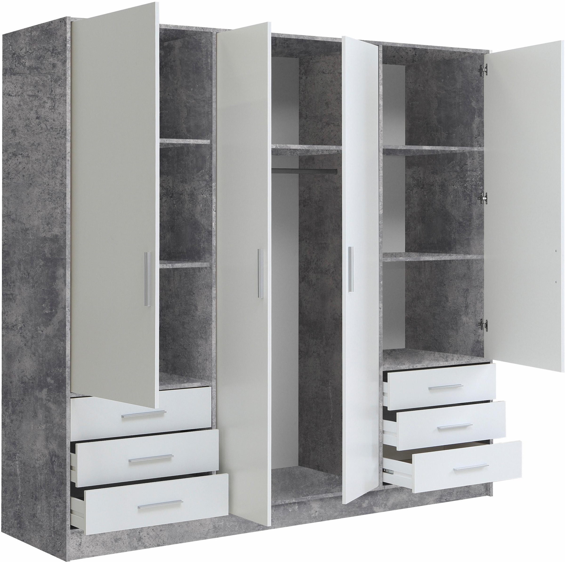 FORTE Kleiderschrank »Jupiter, Made in Europe, mit  6 Schubladen, Stauraum« Masse B/H/T ca. 207/200 cm/60,  Stauraum, 2 Breiten, 4 Farben, Schubladen, variable Einlegeböden