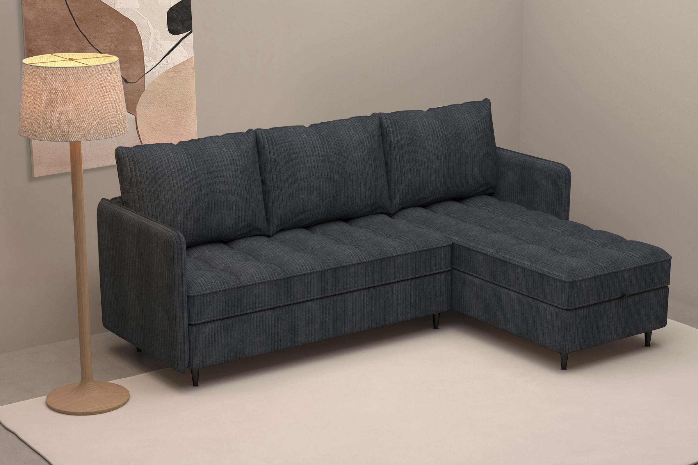 Dorel Home Ecksofa »LINDHUS, L-Form, verschiedene Stellvarianten, Schlaf-Liege«, Modulsofa, Recamiere, grosser Bettkasten, Cord, Chenille