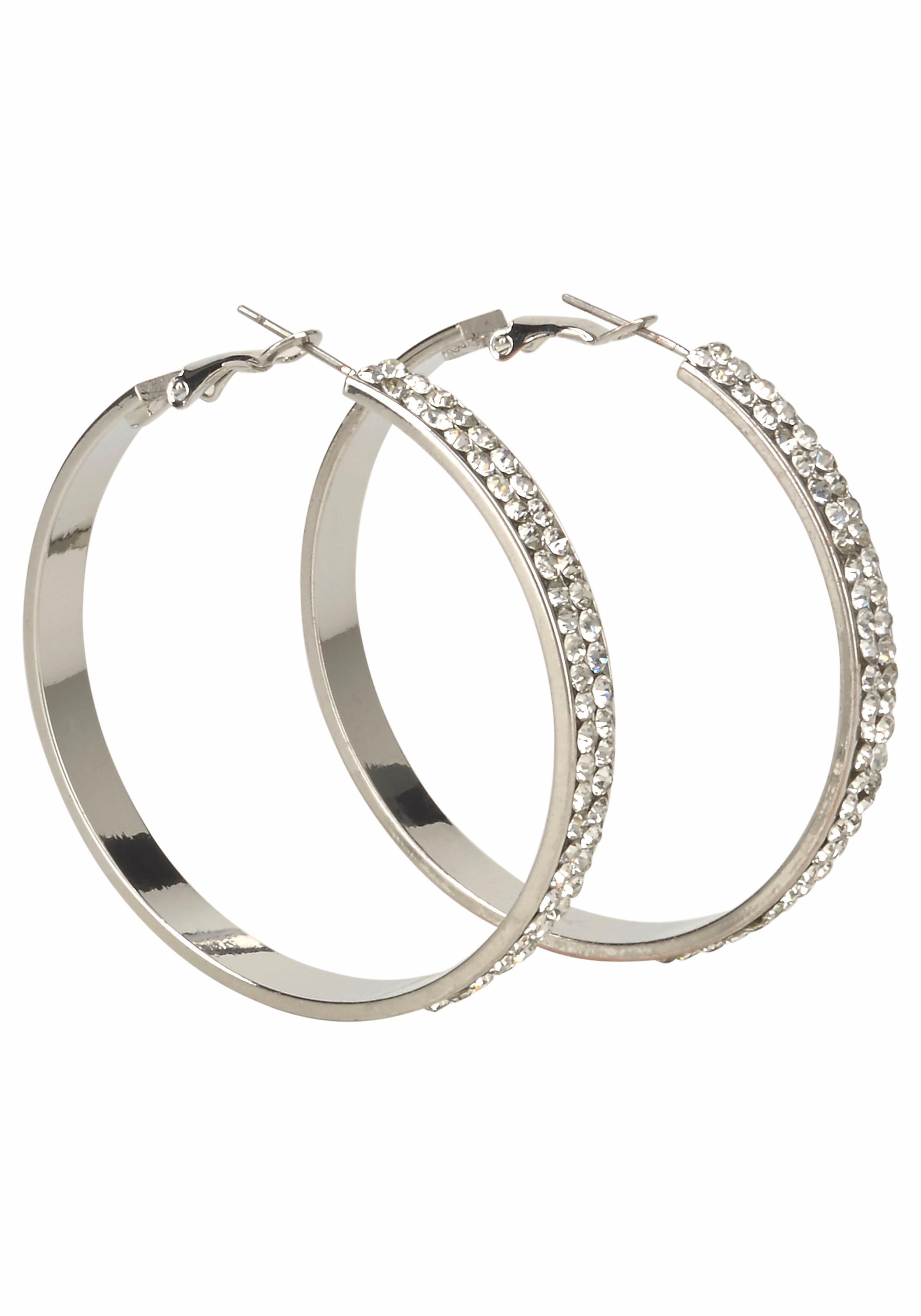 Image of J.Jayz Paar Creolen »breitere Form im glamourösen Design, silberfarben«, mit Glassteinen bei Ackermann Versand Schweiz