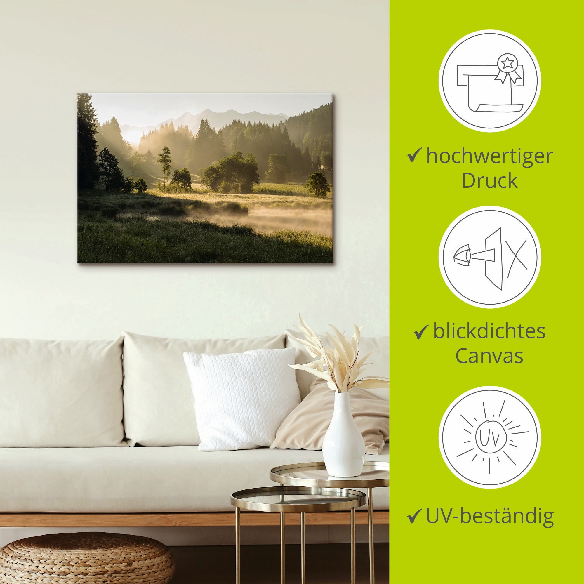 Artland Tableau sur toile »Sommermorgen in den Alpen« Prairies et arbres 1 cuis tlg. tendu sur cadre en bois