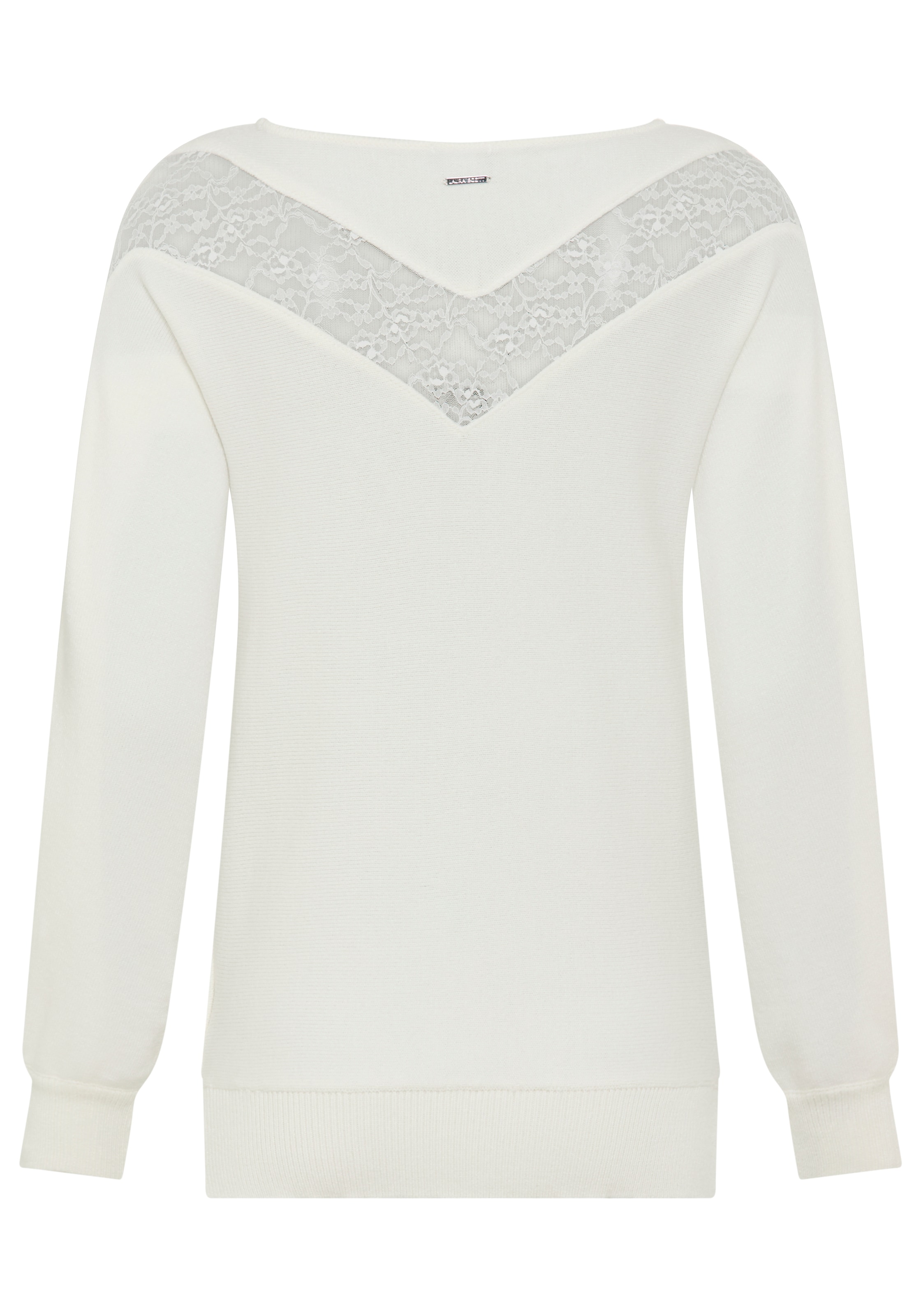 Laura Scott Strickpullover kuscheliger Winterstrick mit femininem Spitzeneinsatz