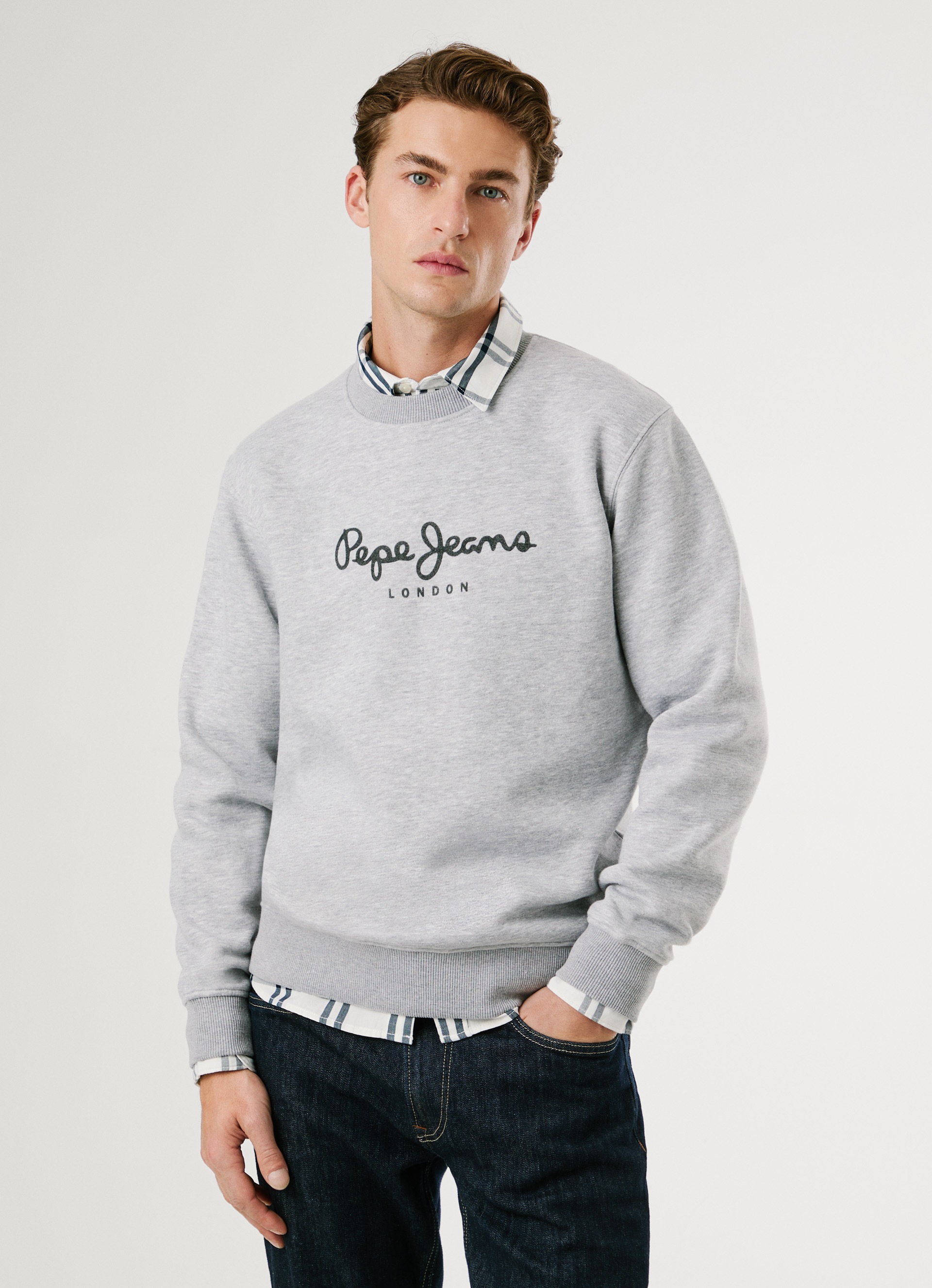 Image of Pepe Jeans Sweatshirt "MACBETH MELANGE CREW", Rundhalsausschnitt, Logo