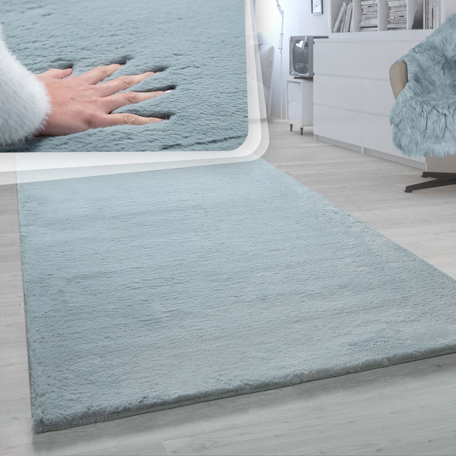 Paco Home Fellteppich »Rabbit 780«, rechteckig, 26 mm Höhe, Kunstfell, Kaninchenfell-Haptik, ein echter Kuschelteppich, Uni-Farben