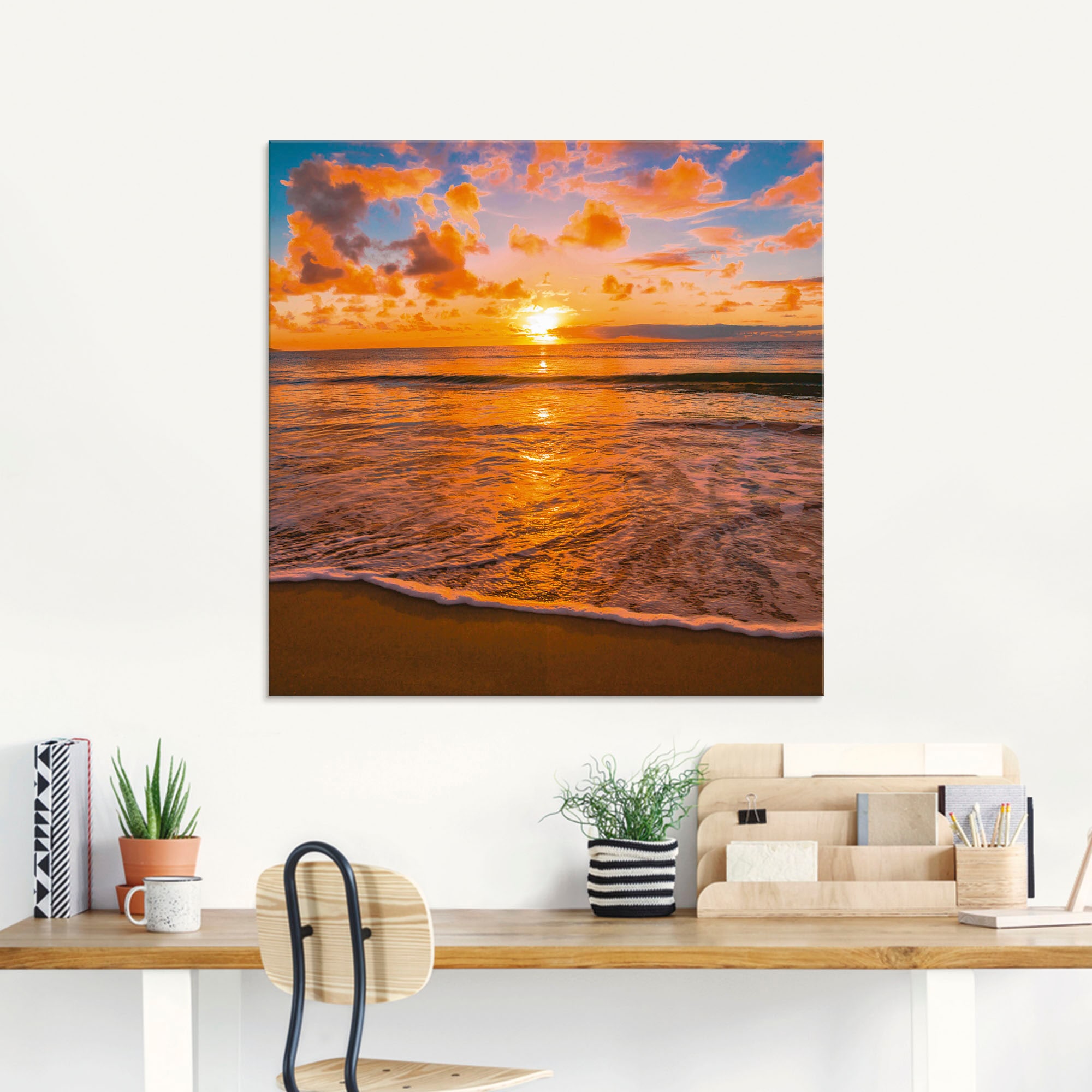 »Schöner Strand«, (1 Sonnenuntergang -untergang, & verschiedenen Artland Sonnenaufgang Grössen in kaufen am Glasbild tropischer St.),