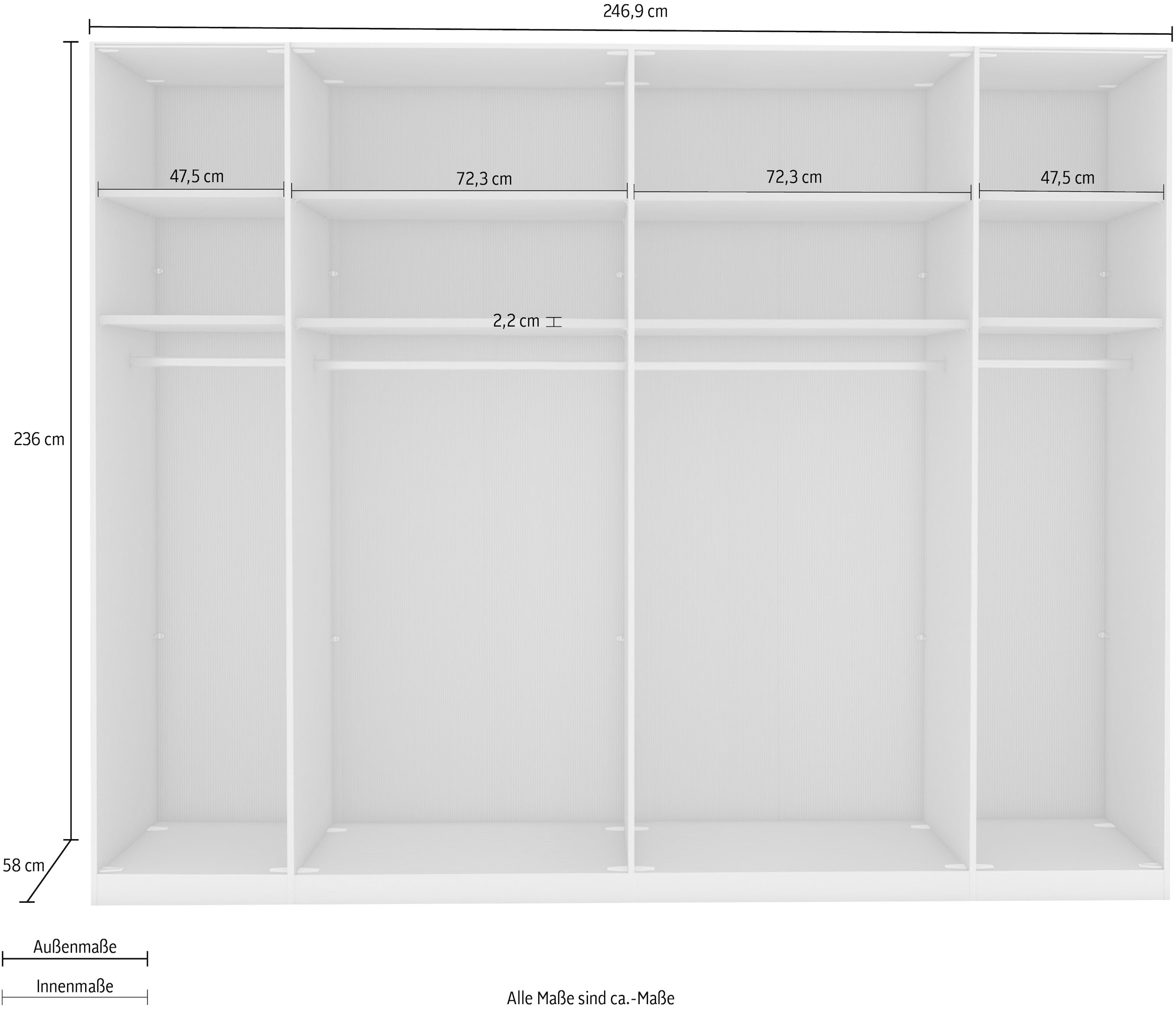 WIEMANN Armoire à portes pliantes »Monaco, Kleiderschrank, Schrank, Wäscheschrank, mit edler Glasfront« 2 Breiten, 2 Höhen 216/236 cm auswählbar, MADE IN GERMANY,  inkl. gepämpften Schubkästen und Türen, mit Panoramaöffnung