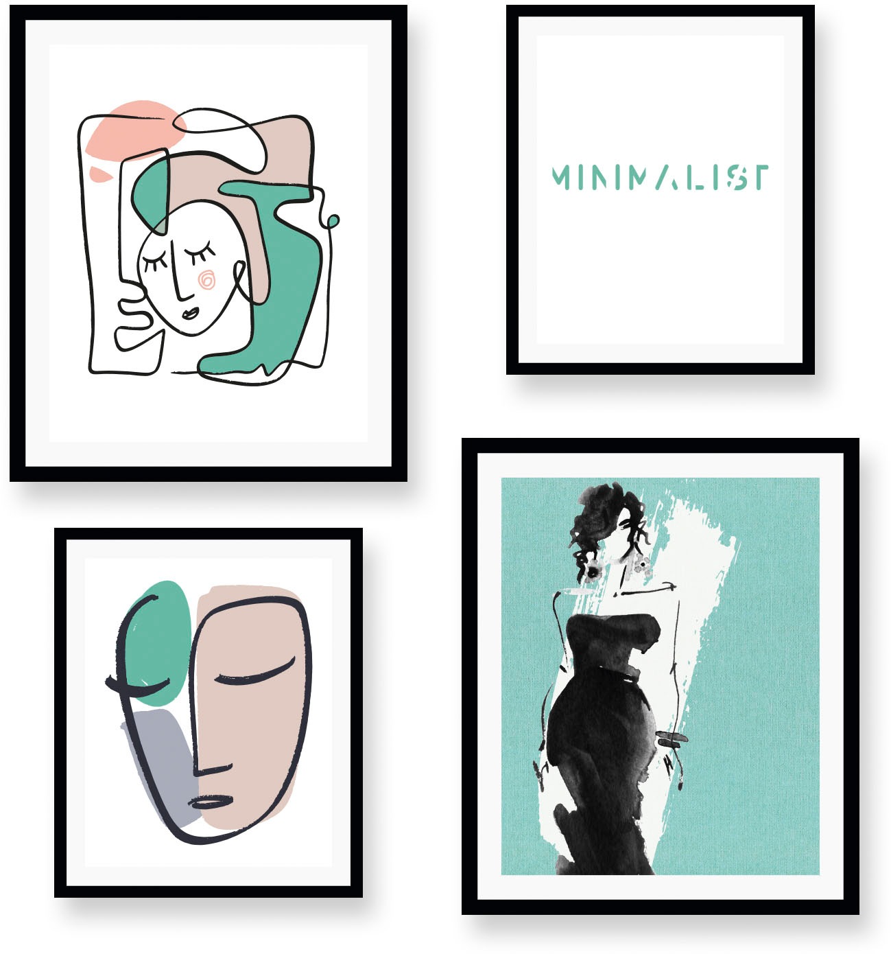 queence Bild »Minimalist« Abstrakt | Bilder von Frauen | Fashion | Frau | Magazincover | Mode | Schriftzug | Schwarz-Weiss | Sprüche & Texte 4 Stk. tlg. gerahmt