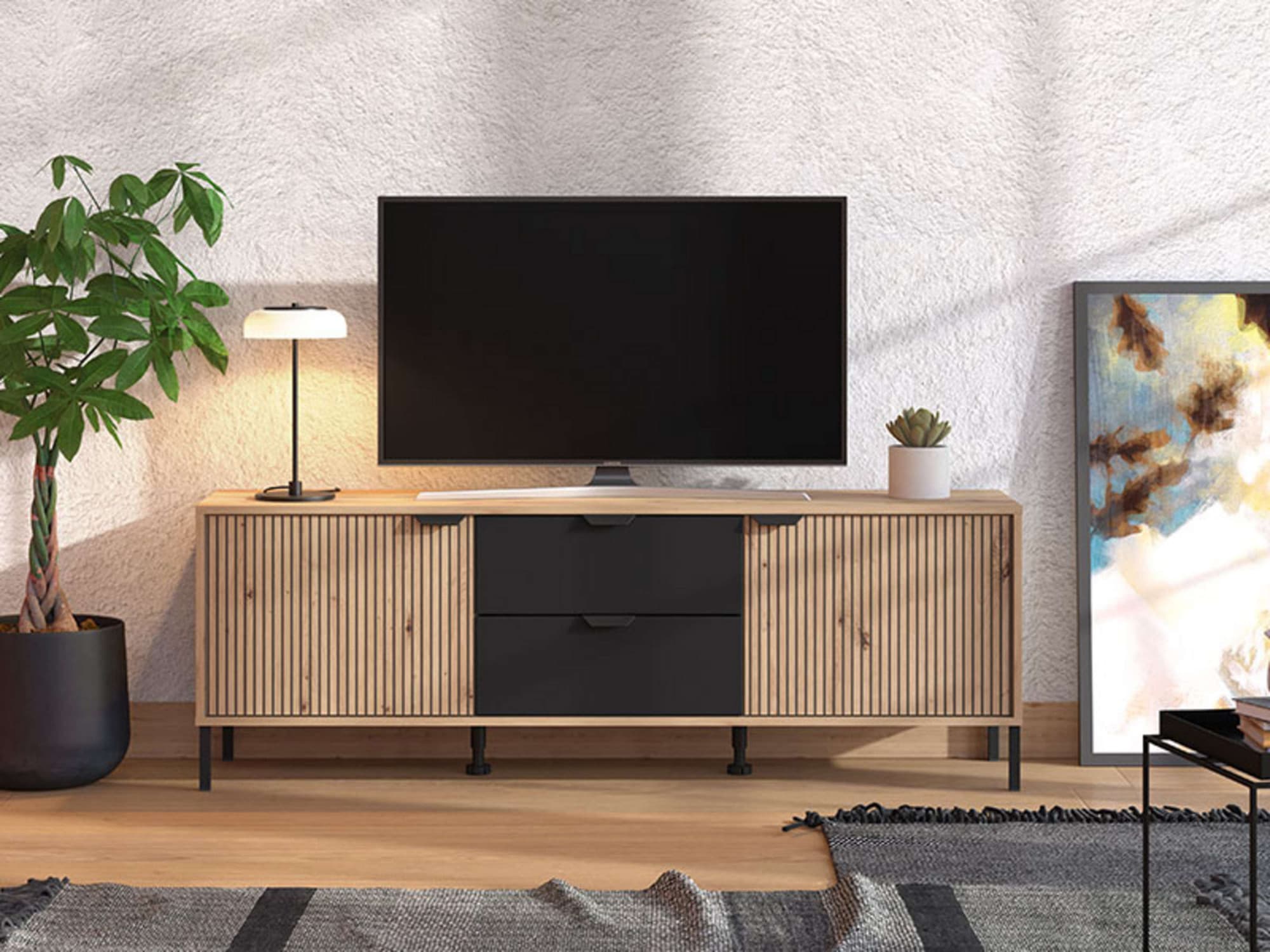 Home affaire Wohnzimmer-Set »Mayenne, inkl. Vitrine H195cm, Highboard H137,5cm, TV-Board, Wandregal« Komplett-Set, 4 Stk. tlg.