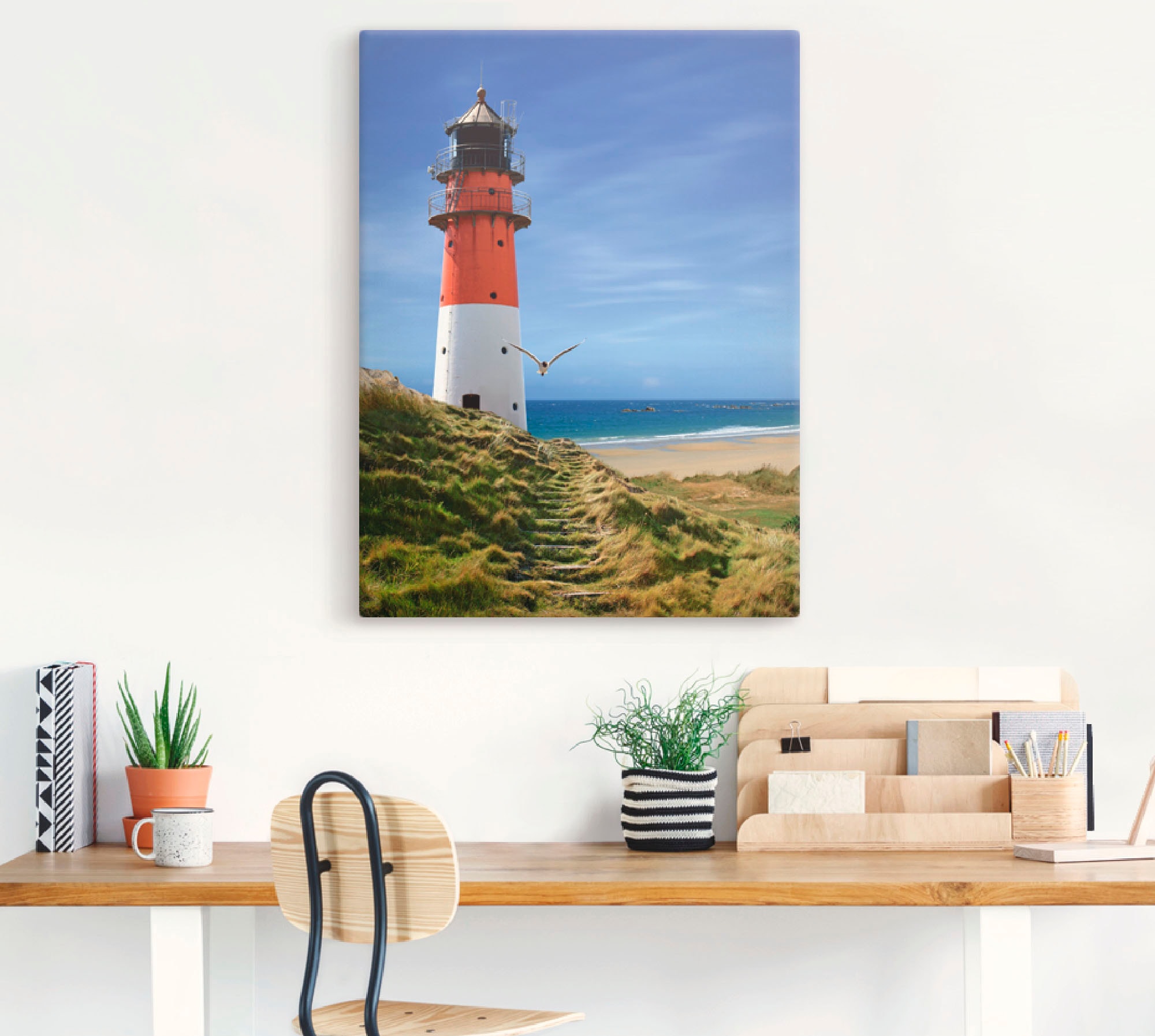 Artland Wandbild »Leuchtturm am Deich«, Gebäude, (1 St.), als Leinwandbild, Poster, Wandaufkleber in verschied. Grössen