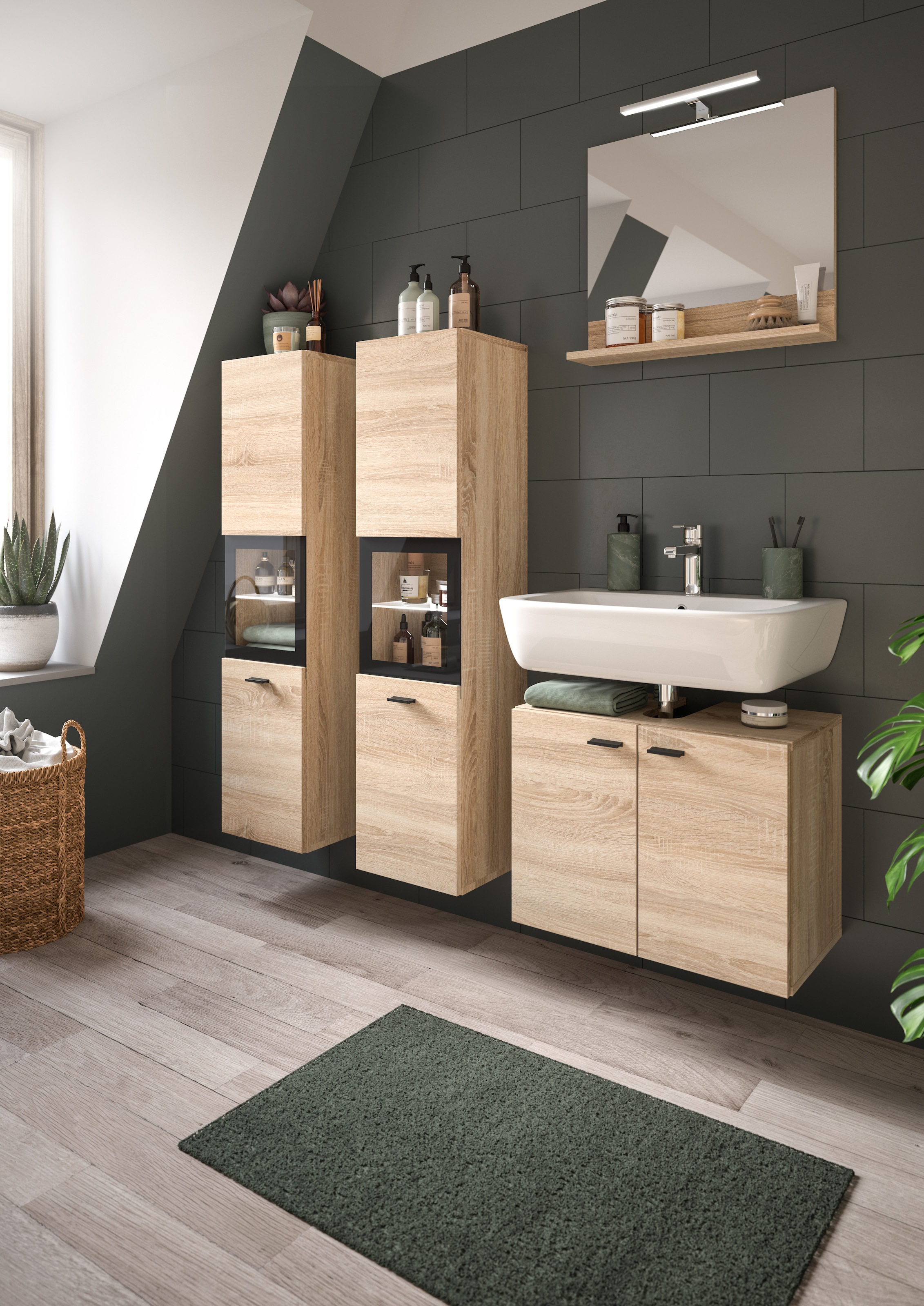 welltime Hochschrank »Tampa, Höhe 125cm, hängend oder stehend montierbar« Badschrank, Bad-Hängeschrank, Badezimmer, Bad-Möbel