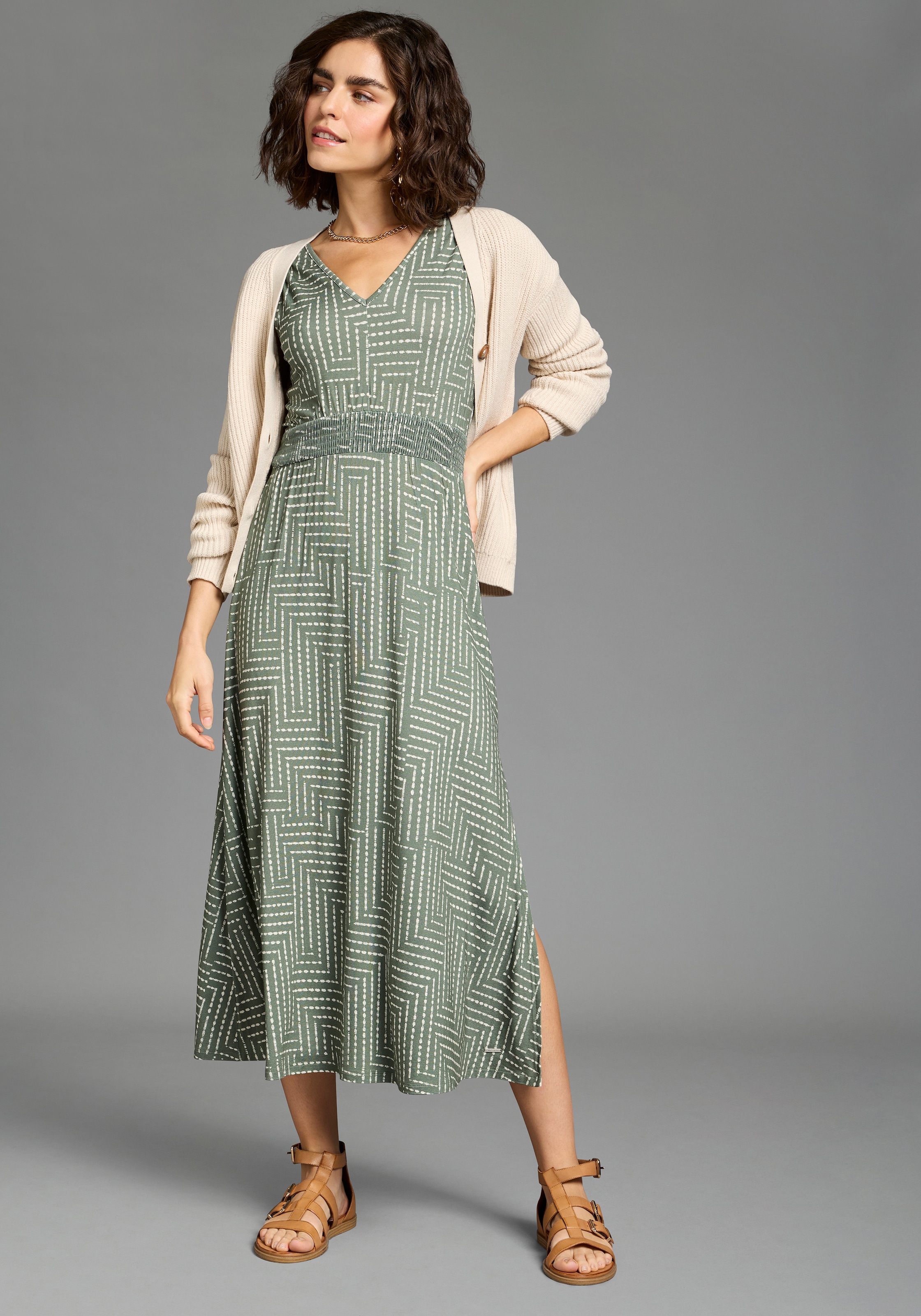 Image of Laura Scott Midikleid gemusterte Optik, aus Viskose und Elasthan, mit V-Ausschnitt