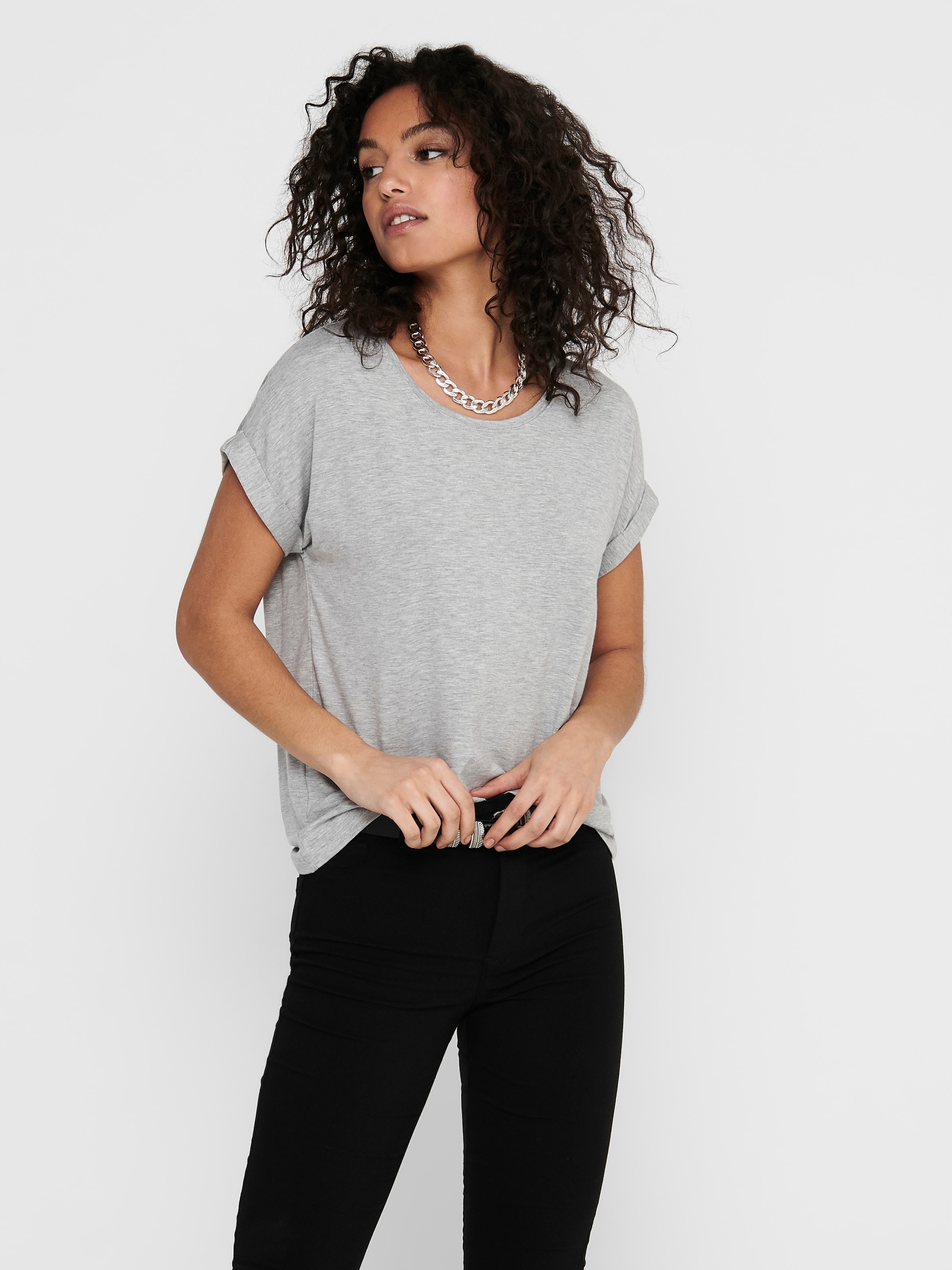 Image of ONLY T-Shirt "ONLMOSTER – T-Shirt mit melierter Optik und elastischem Material" meliert, casual, lässig geschnitten, Viskosemischung, Rundhals