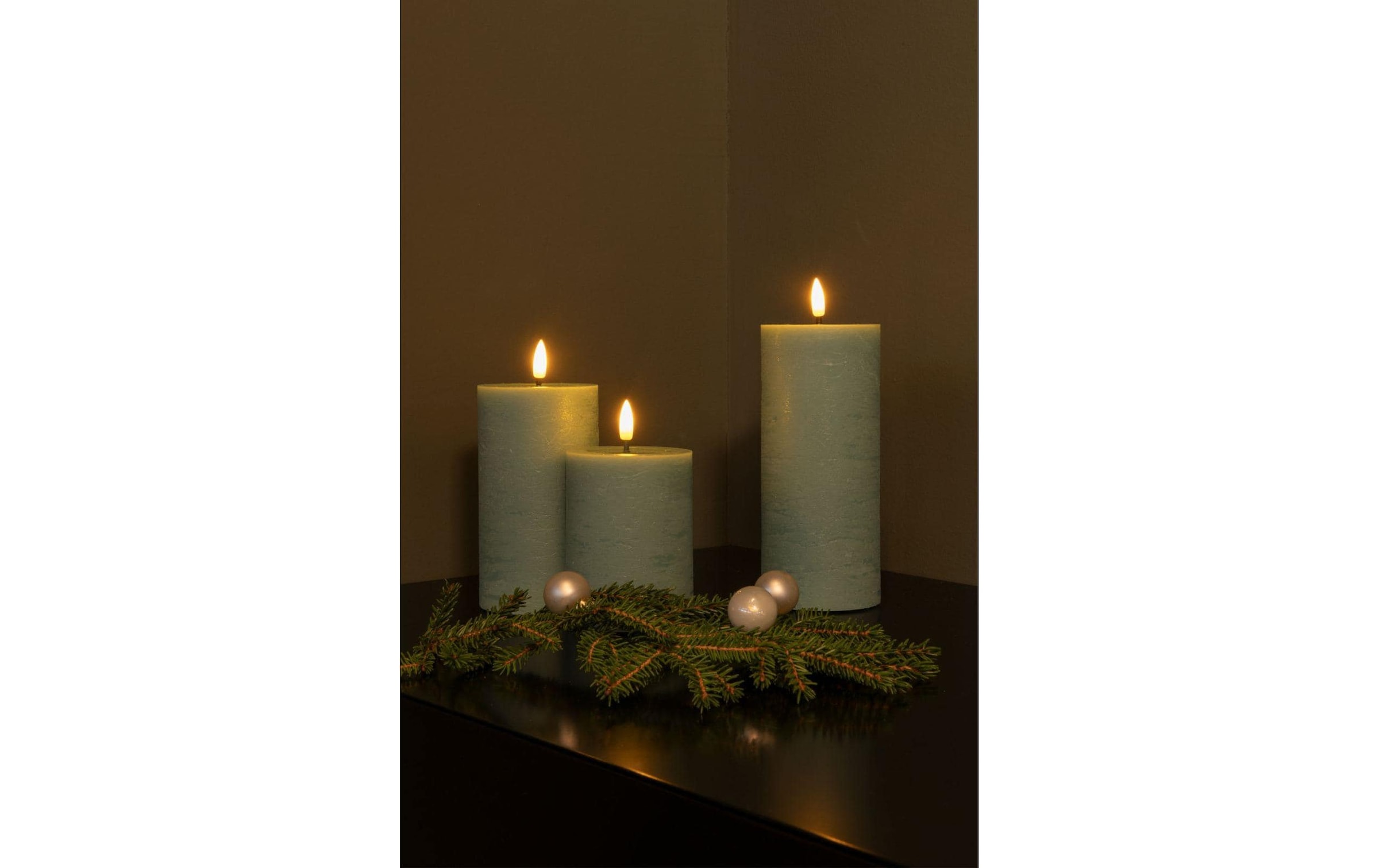 STT LED-Kerze »Flat Candle Set Wachs, Grün, 10 / 13.5 / 17 cm«