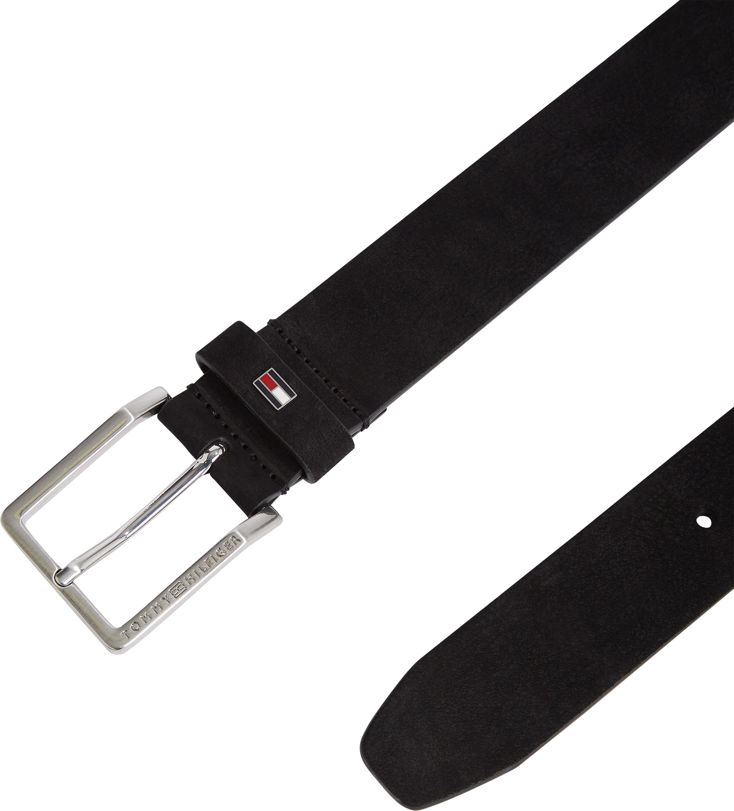 Tommy Hilfiger Ledergürtel »OLIVER NUBUCK 3.5«, Metallpatch, Einfachdornschliesse
