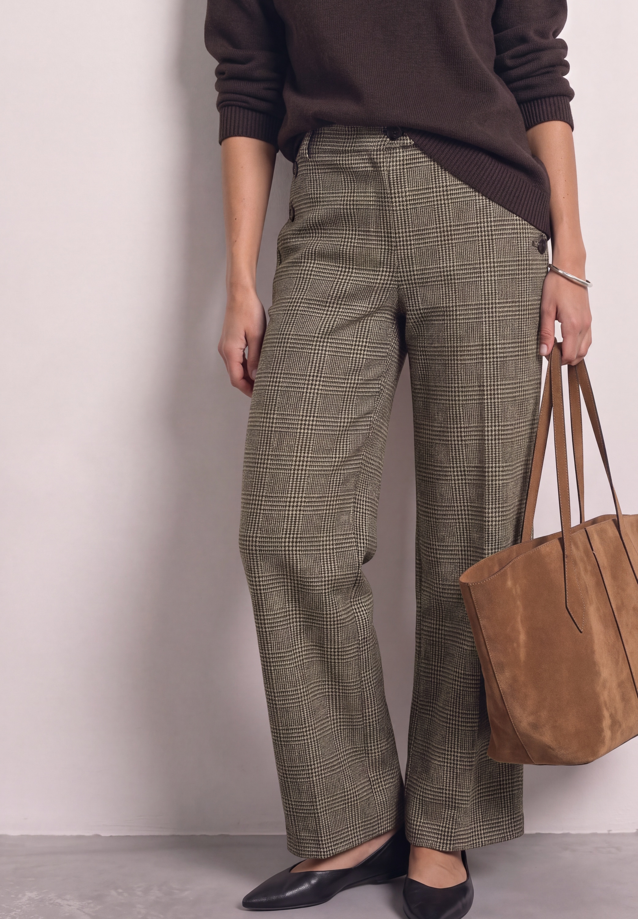 STREET ONE Schlupfhose »Style Amalia«  Straight Leg Hose mit Karomuster und Knöpfen