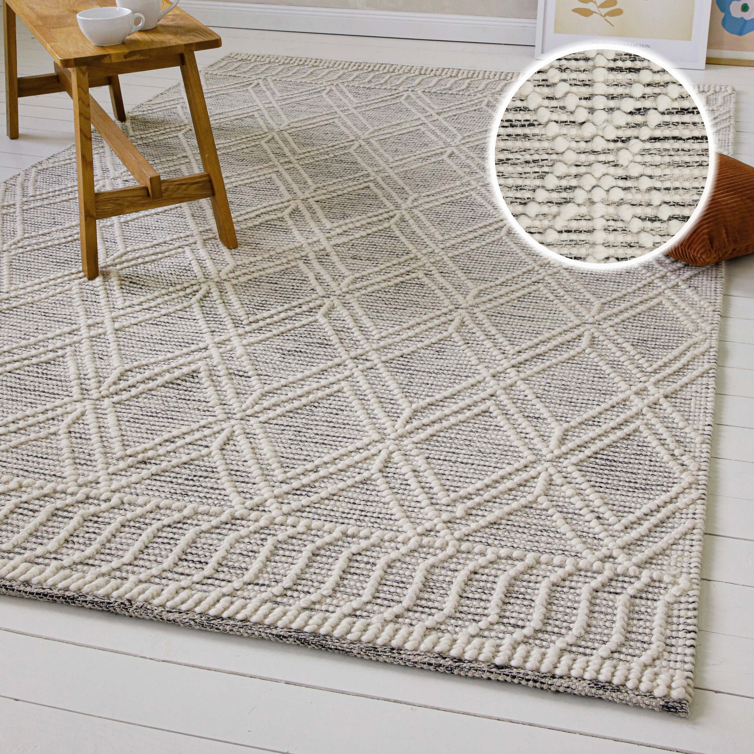 Image of GOODproduct Teppich "Eleena" rechteckig 8 mm Höhe 70% Wolle, handgewebt, Raute, Hoch-Tief, Wohnzimmer, Naturfaser