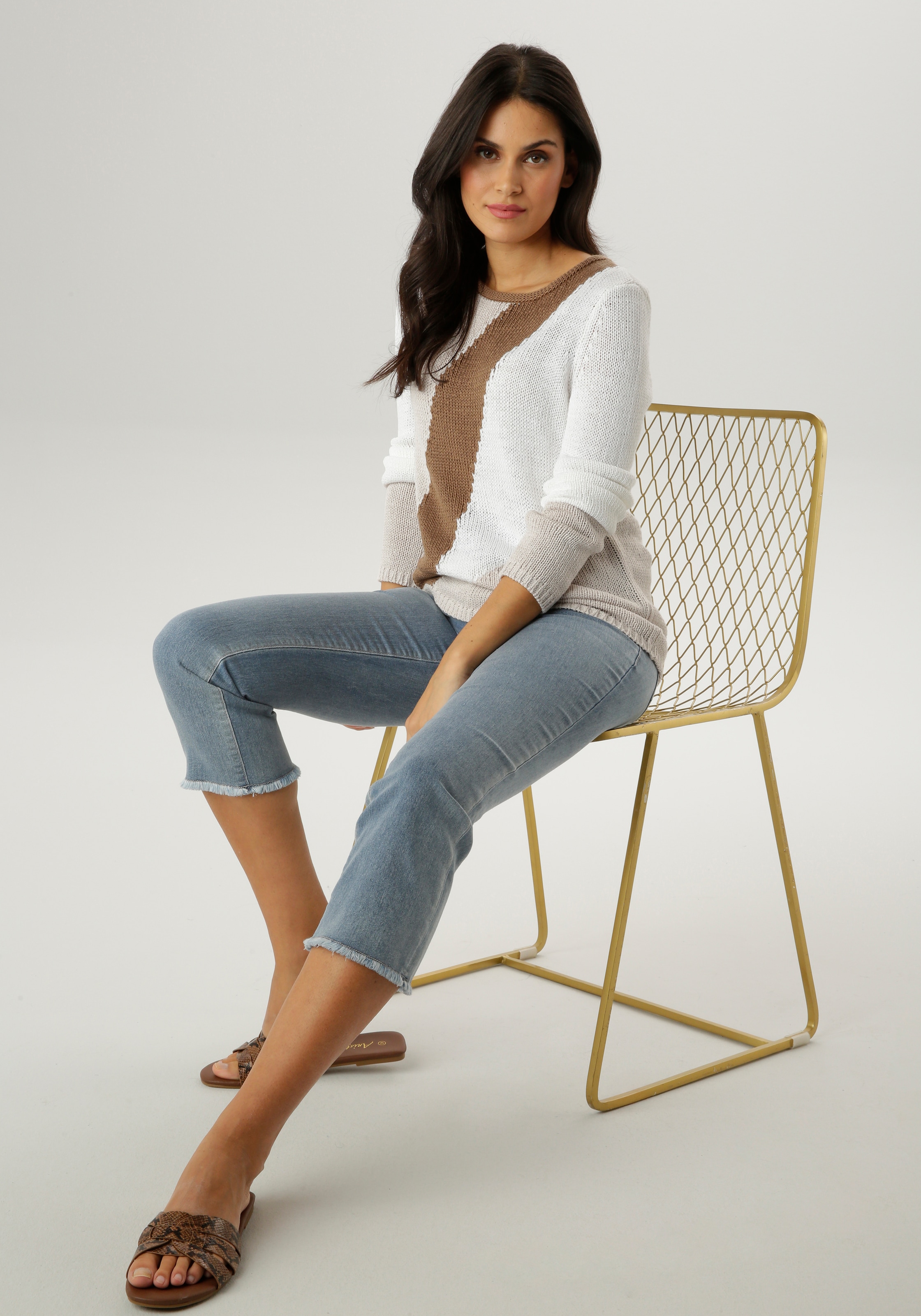 Aniston SELECTED Strickpullover mit Rollkante am Rundhalsausschnitt - NEUE KOLLEKTION