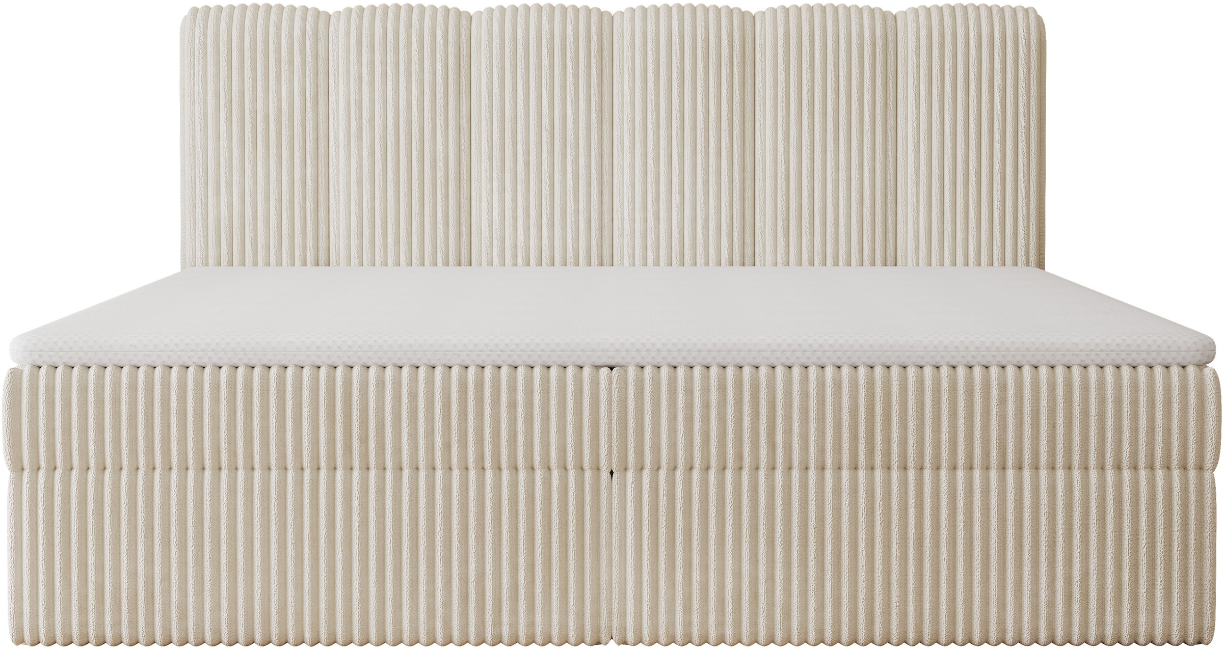GOODproduct Lit de boxe »SIVVA in der Breite 180cm, flauschiger Breitcord, Farbe: cream« Incl. matelas à ressorts ensachés (H3) & surmatelas (4 cm)