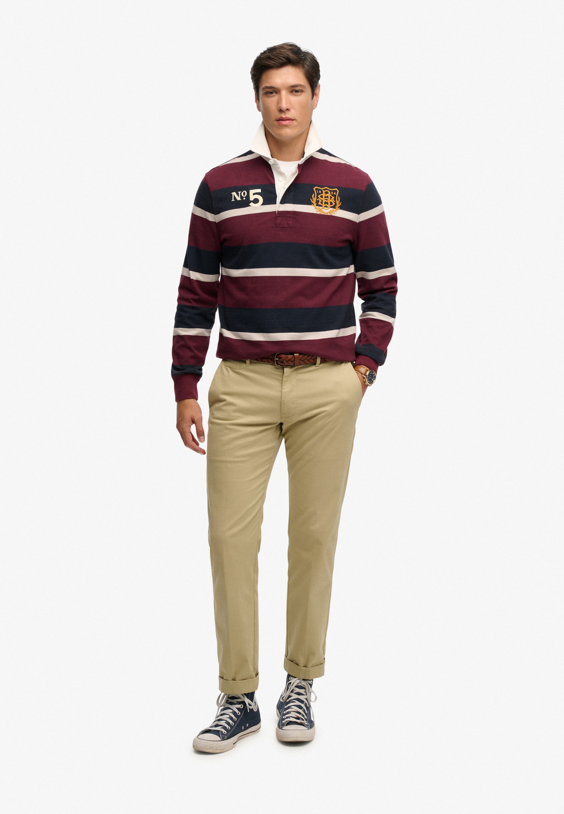 Superdry T-shirt à manches longues »DOUBLE EMBLEM STRIPE RUGBY« aus Baumwolle und Single Jersey, Relaxed Fit, gestreifte Optik